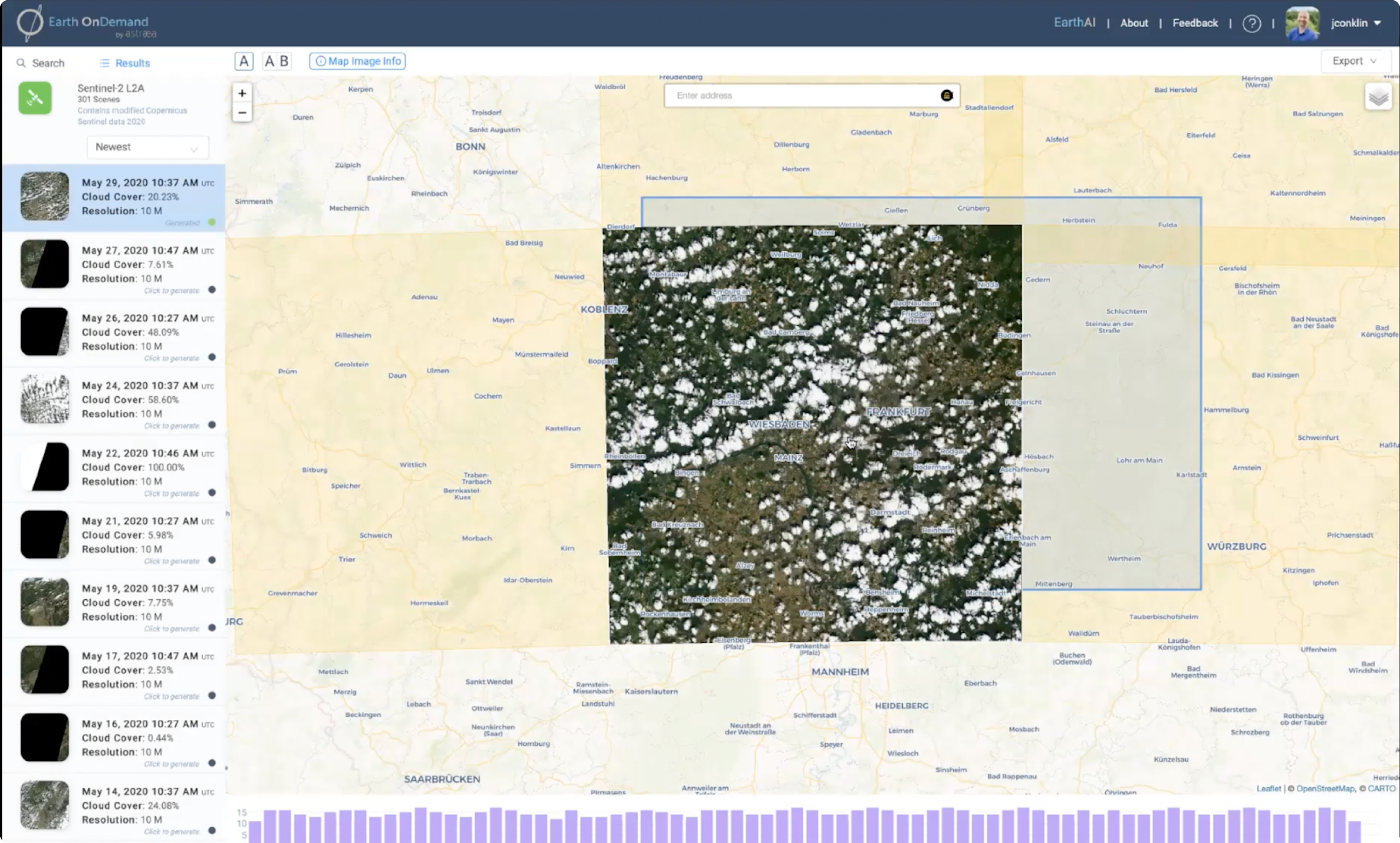 geospatial interface design example with a map