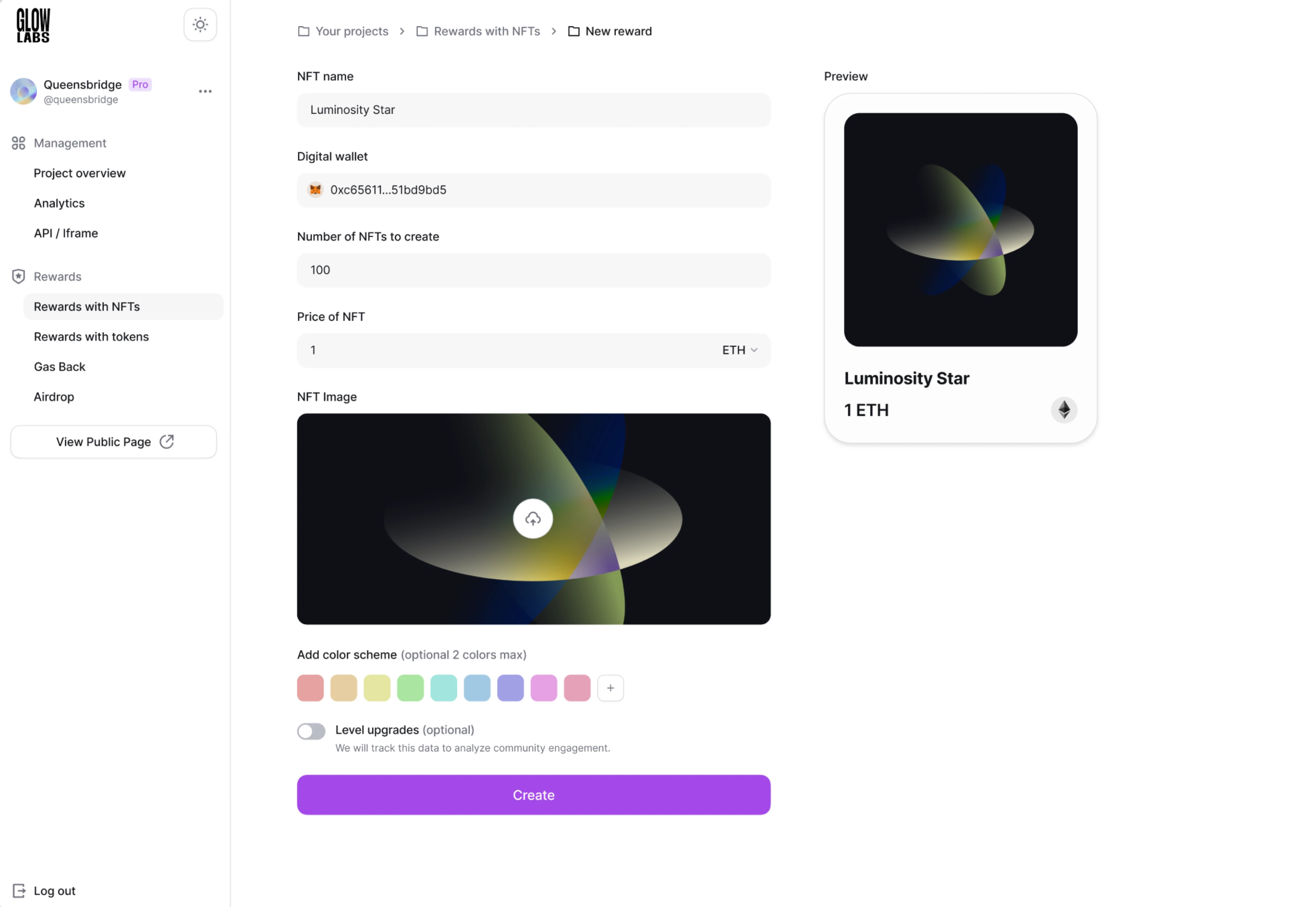 Glow Labs UX design and buttons style