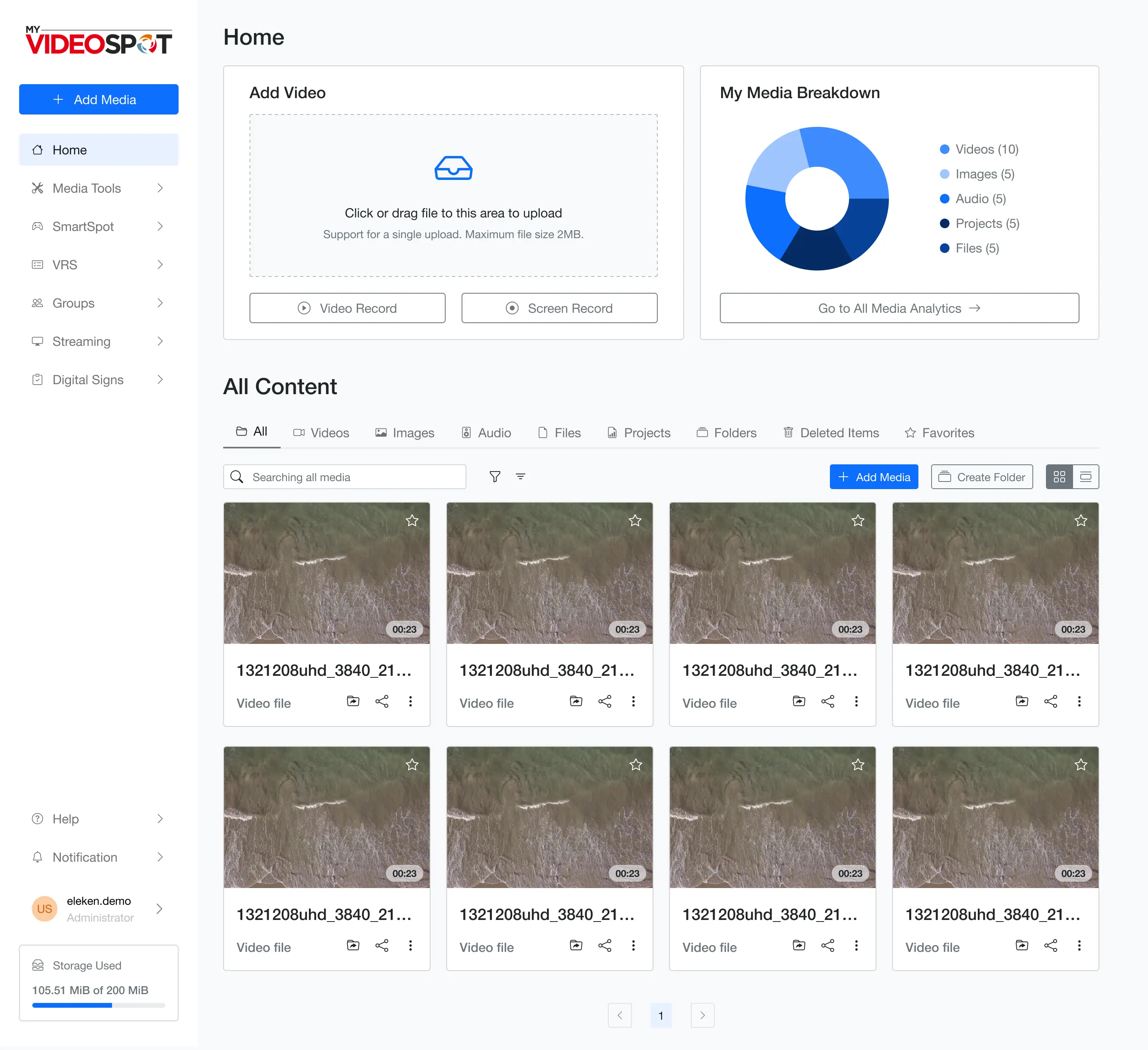 Final presentation of the homepage for My Video Spot