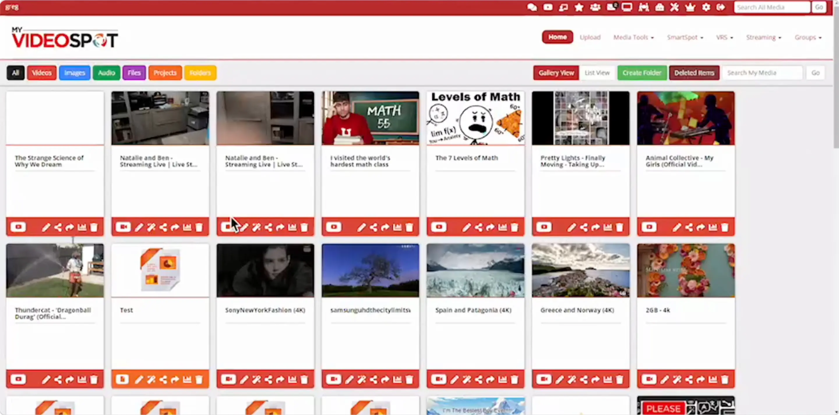 Old navigation menu on the My Video Spot homepage