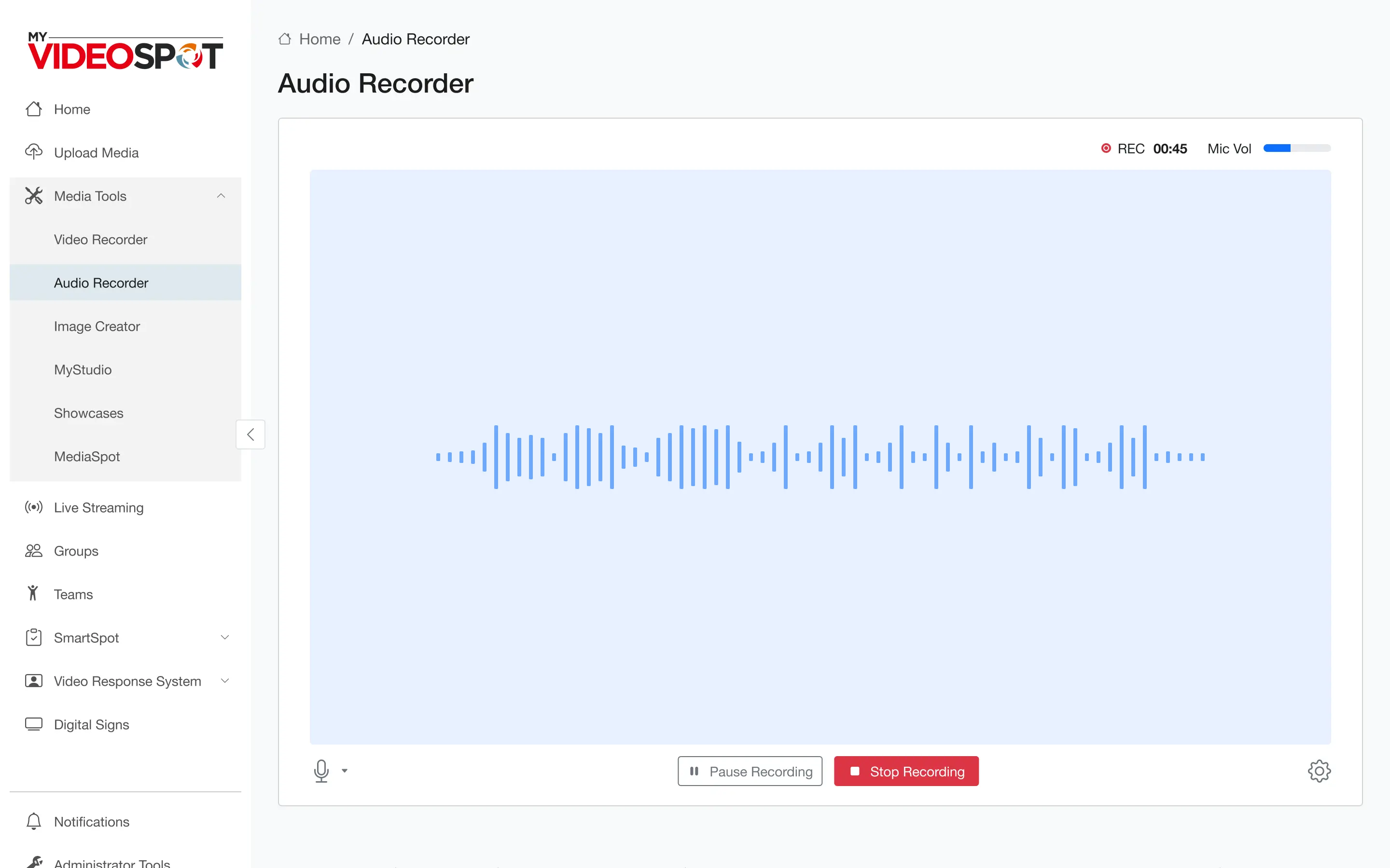 Audio Recorder design in My Video Spot