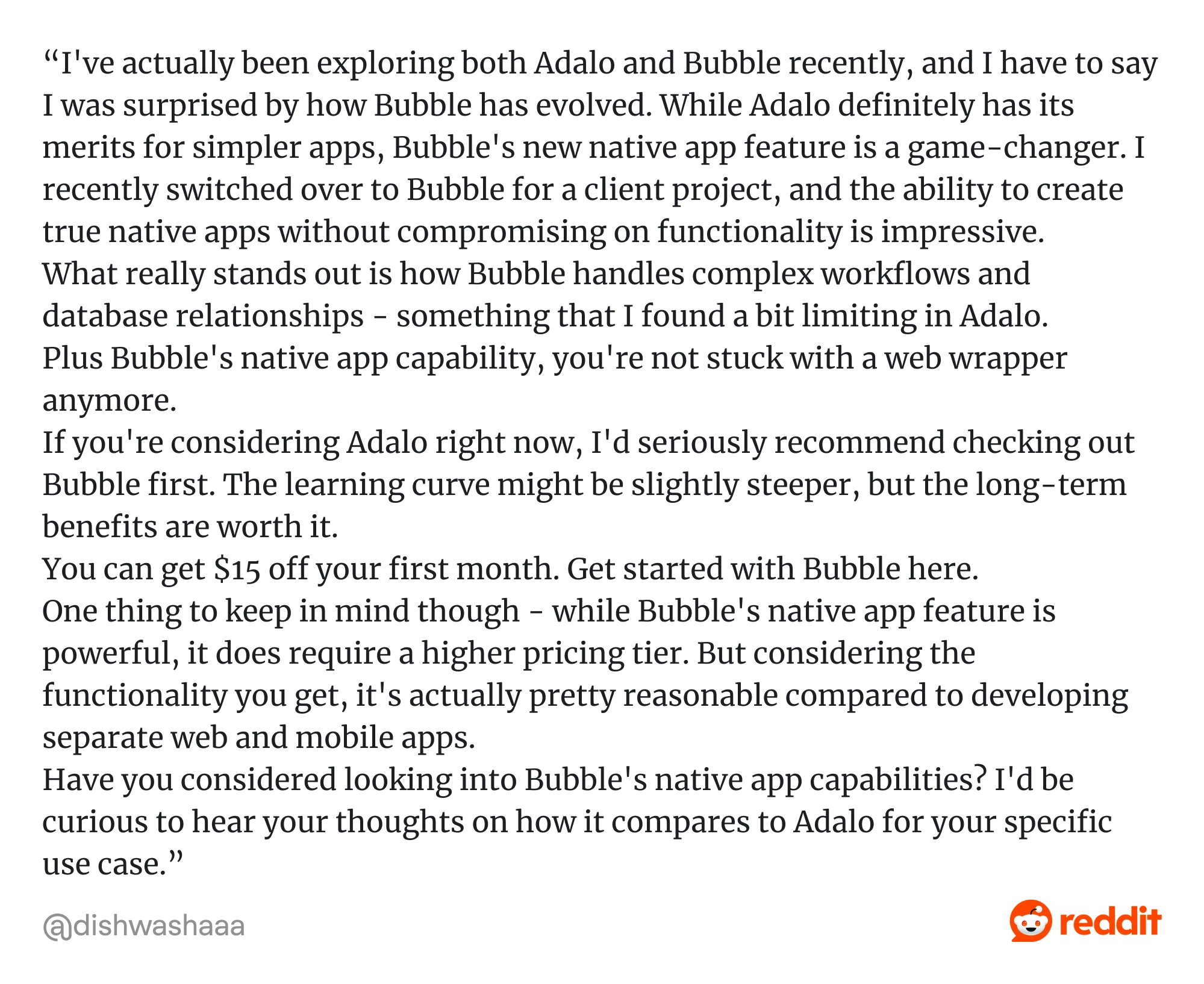 client review on Bubble web app builder