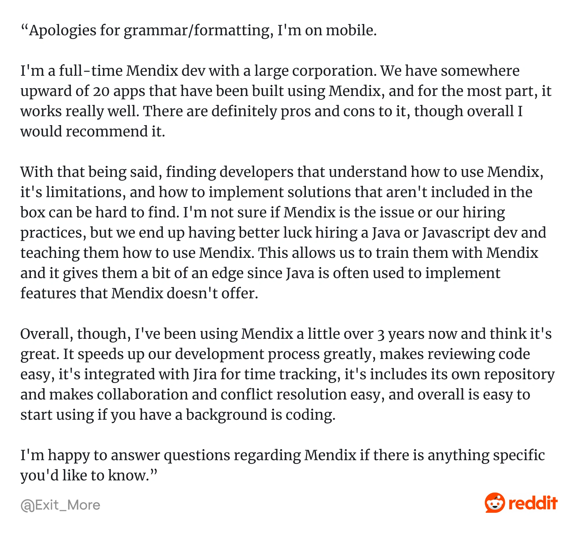 Mendix low-code tool review 