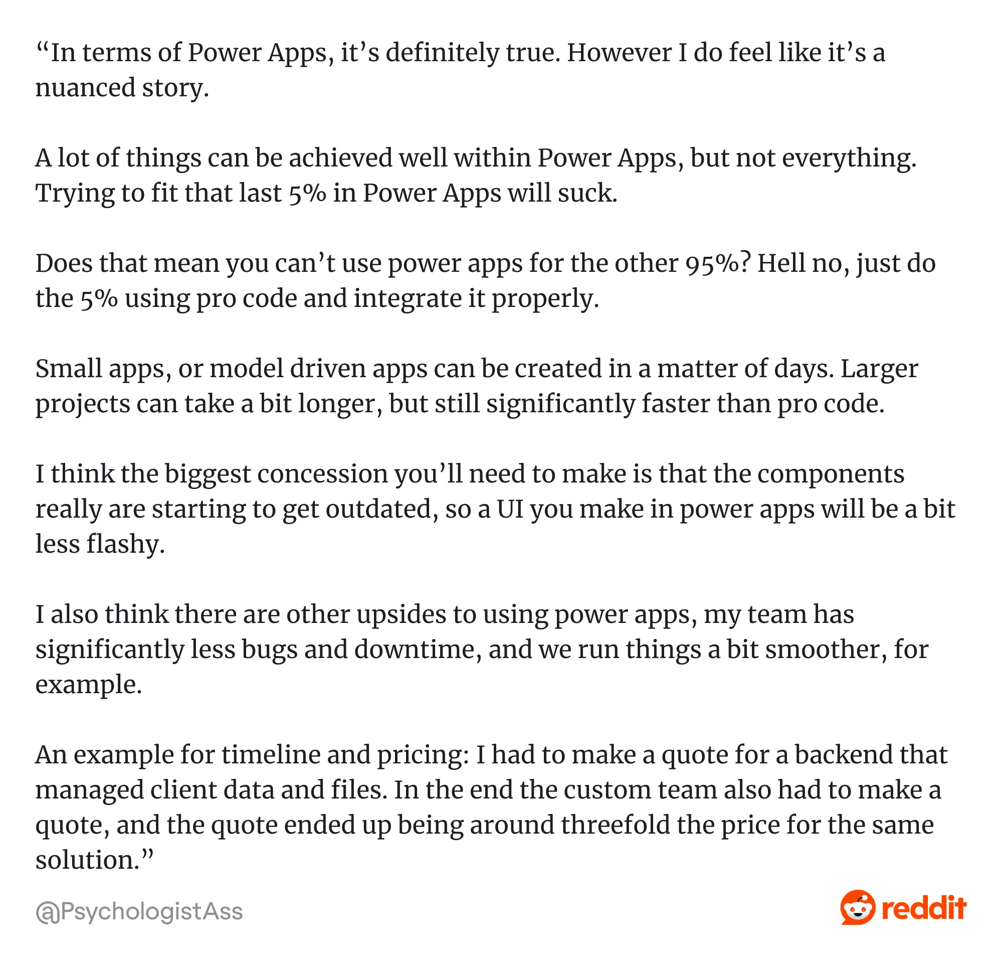 real user review on Microsoft Power Apps low-code application platform