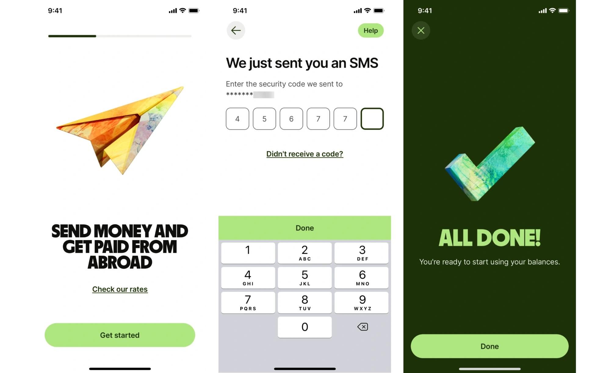 wise fintech app screens