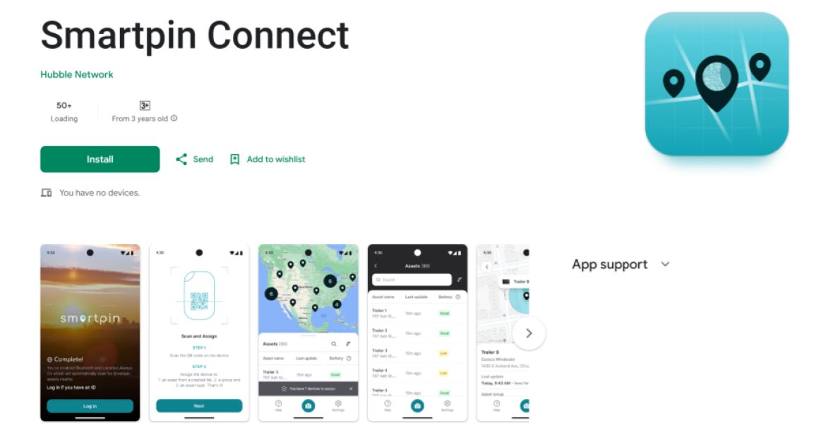 The Smartpin mobile app on AppStore