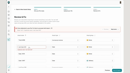 Error navigation during the file import stage
