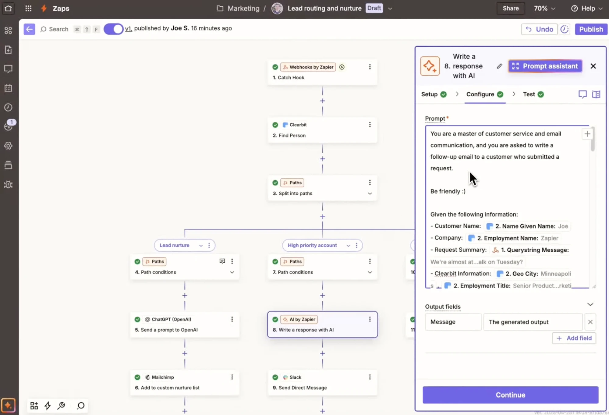 example of AI integration by Zapier that automates processes