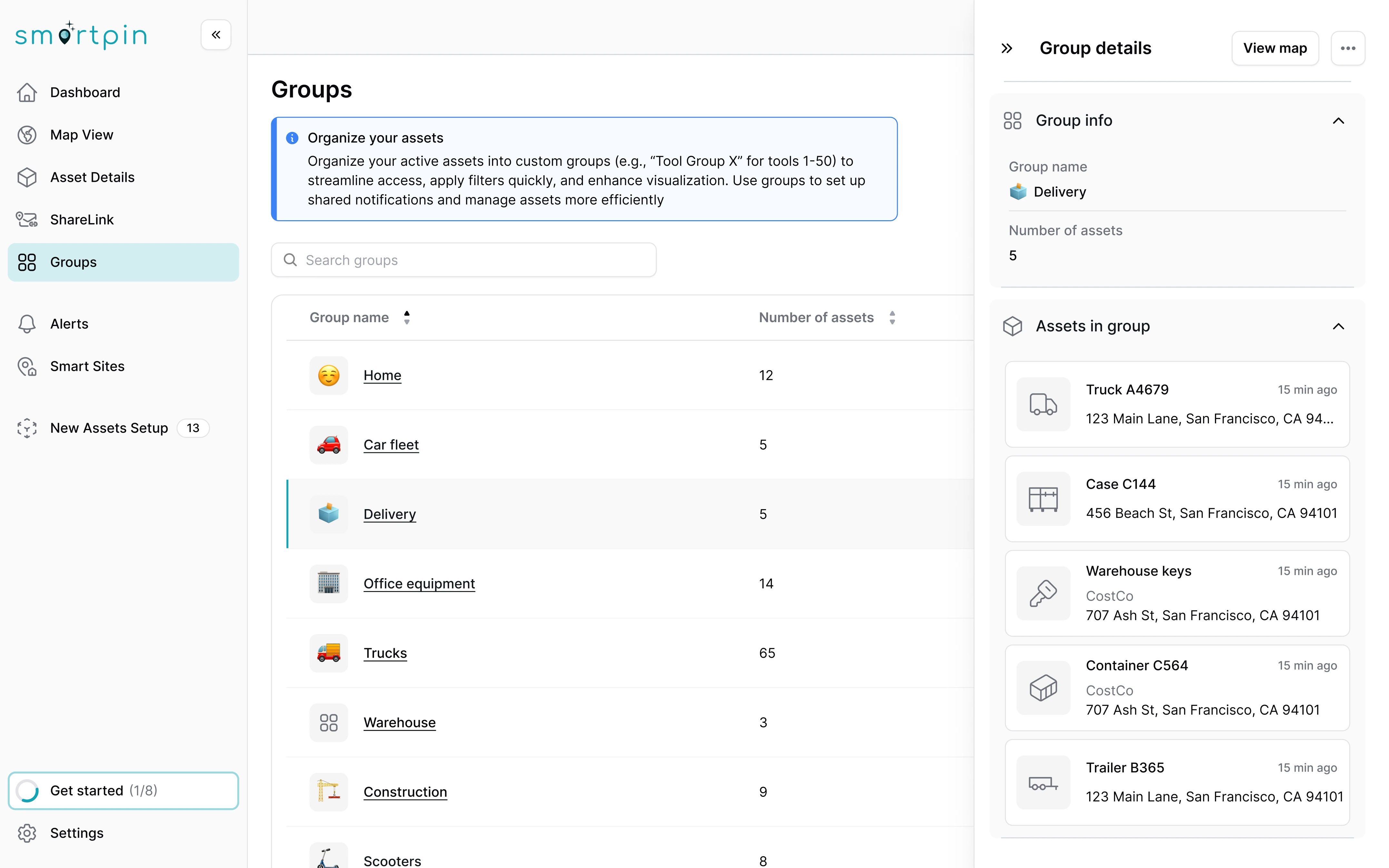 Asset group organization interface designed by Eleken