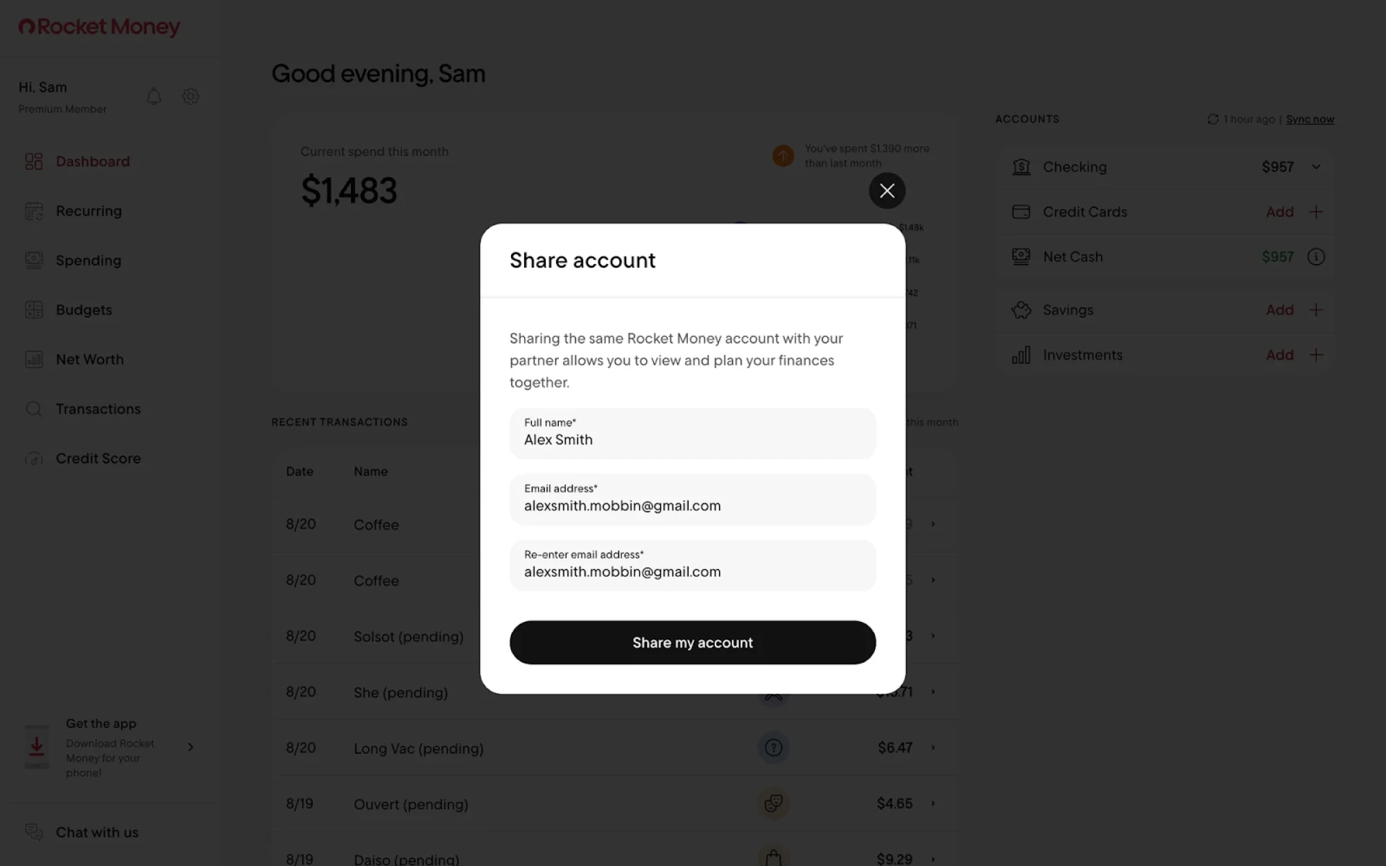 account sharing feature in fintech app