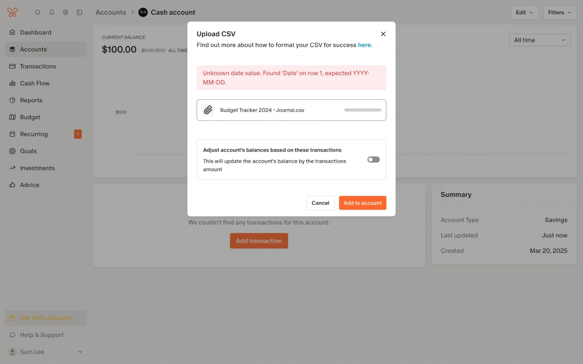 error state in fintech app