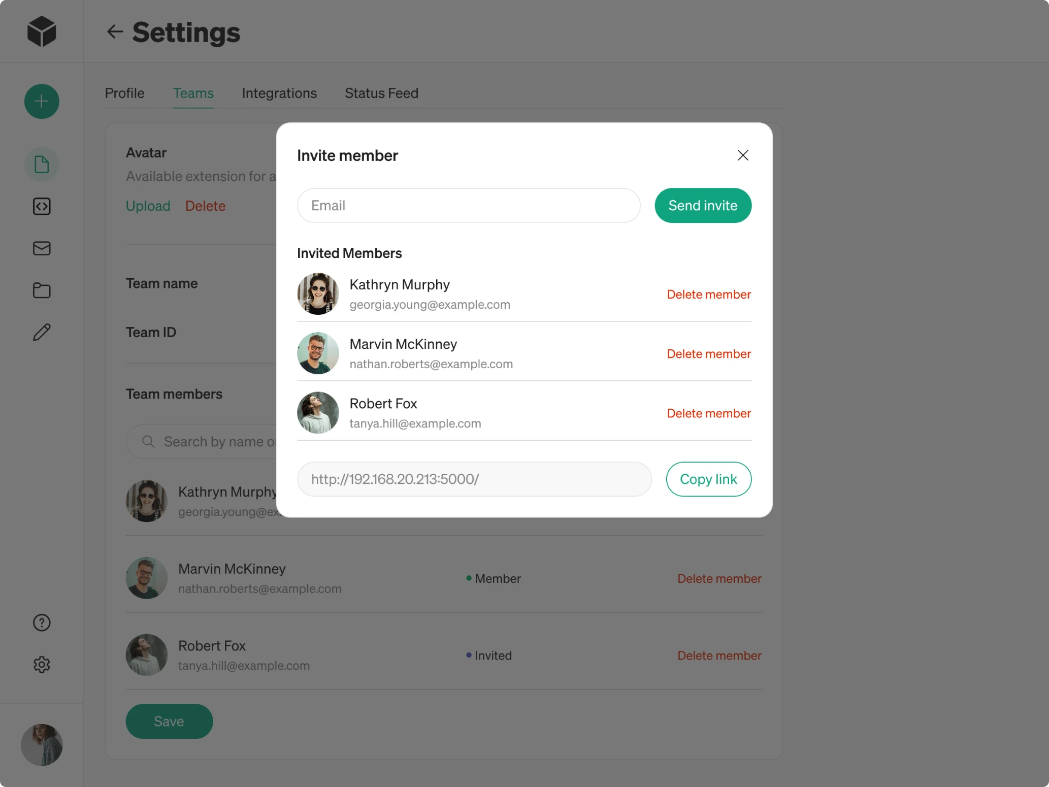 Modia's Teams section