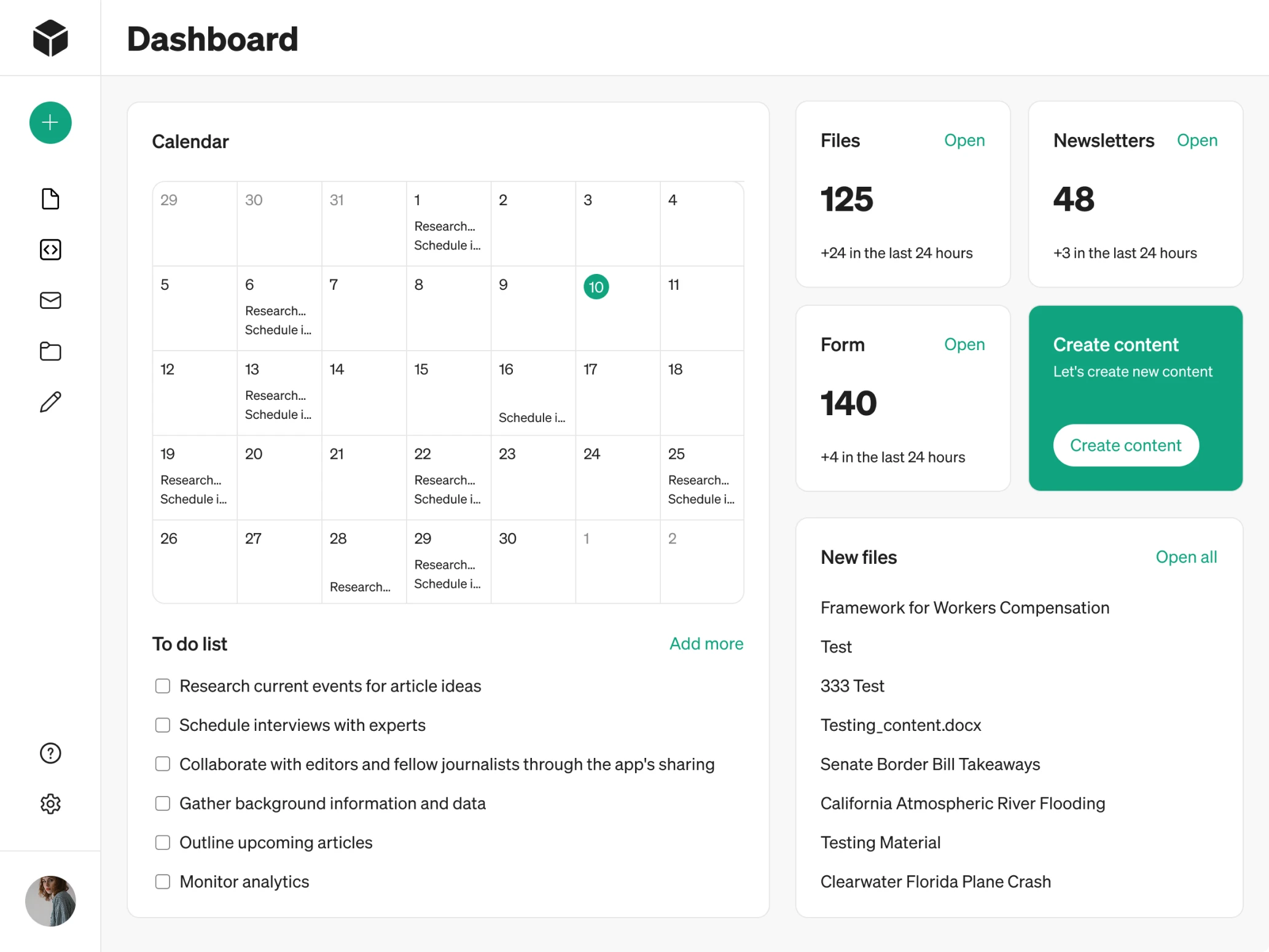 Dashboard design options for Modia