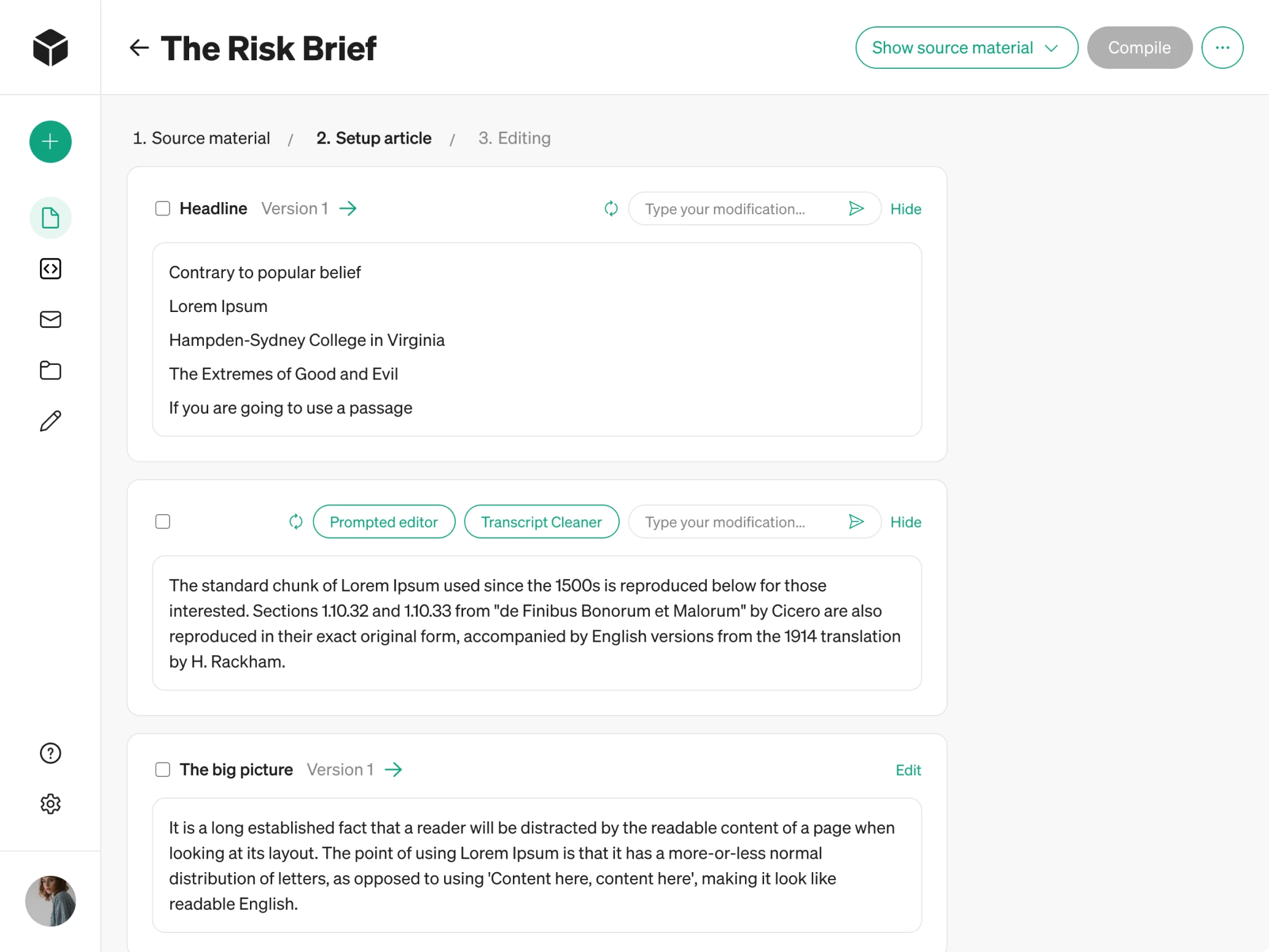 Modia's block-based content generation after