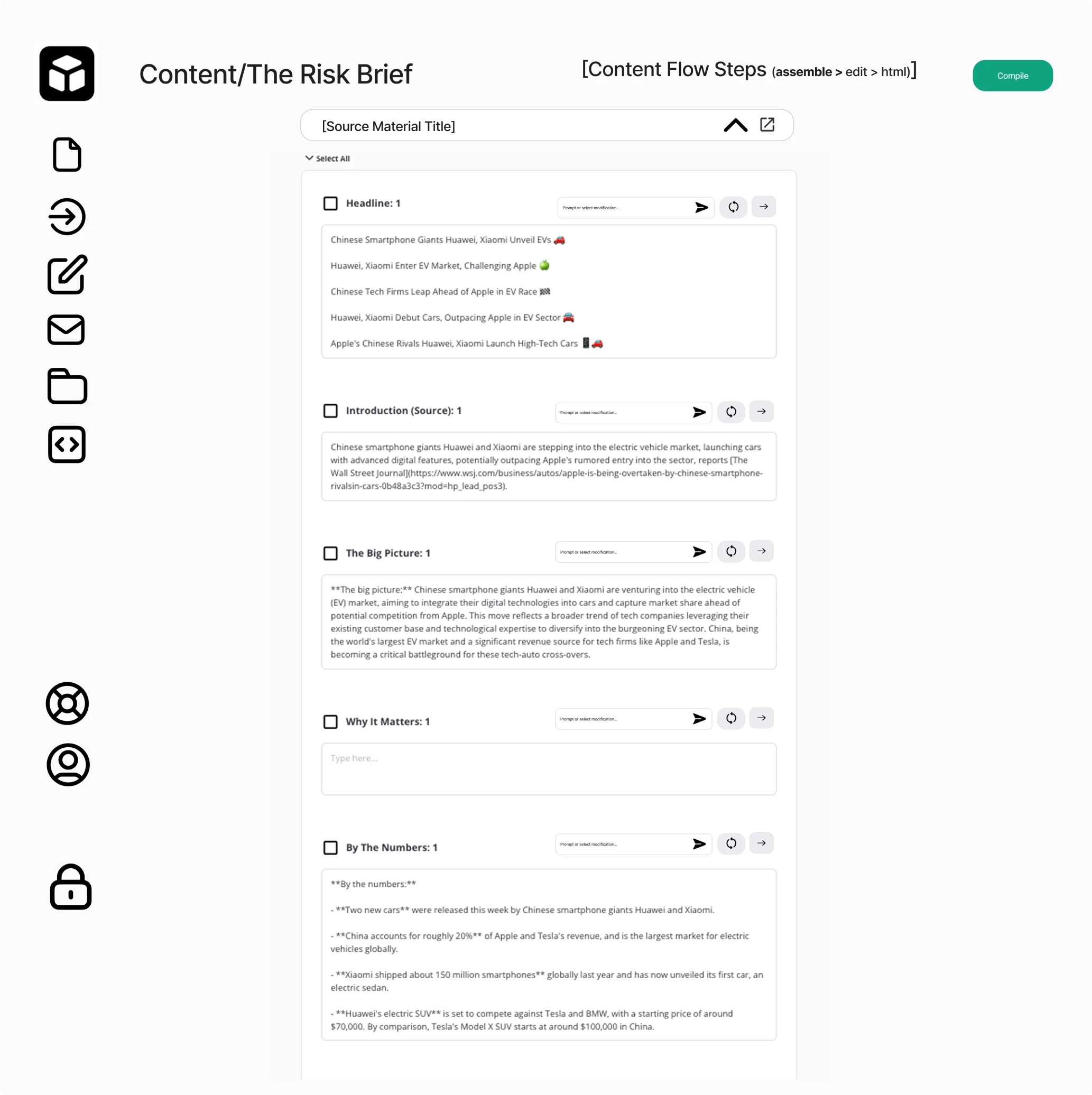 Modia's block-based content generation before