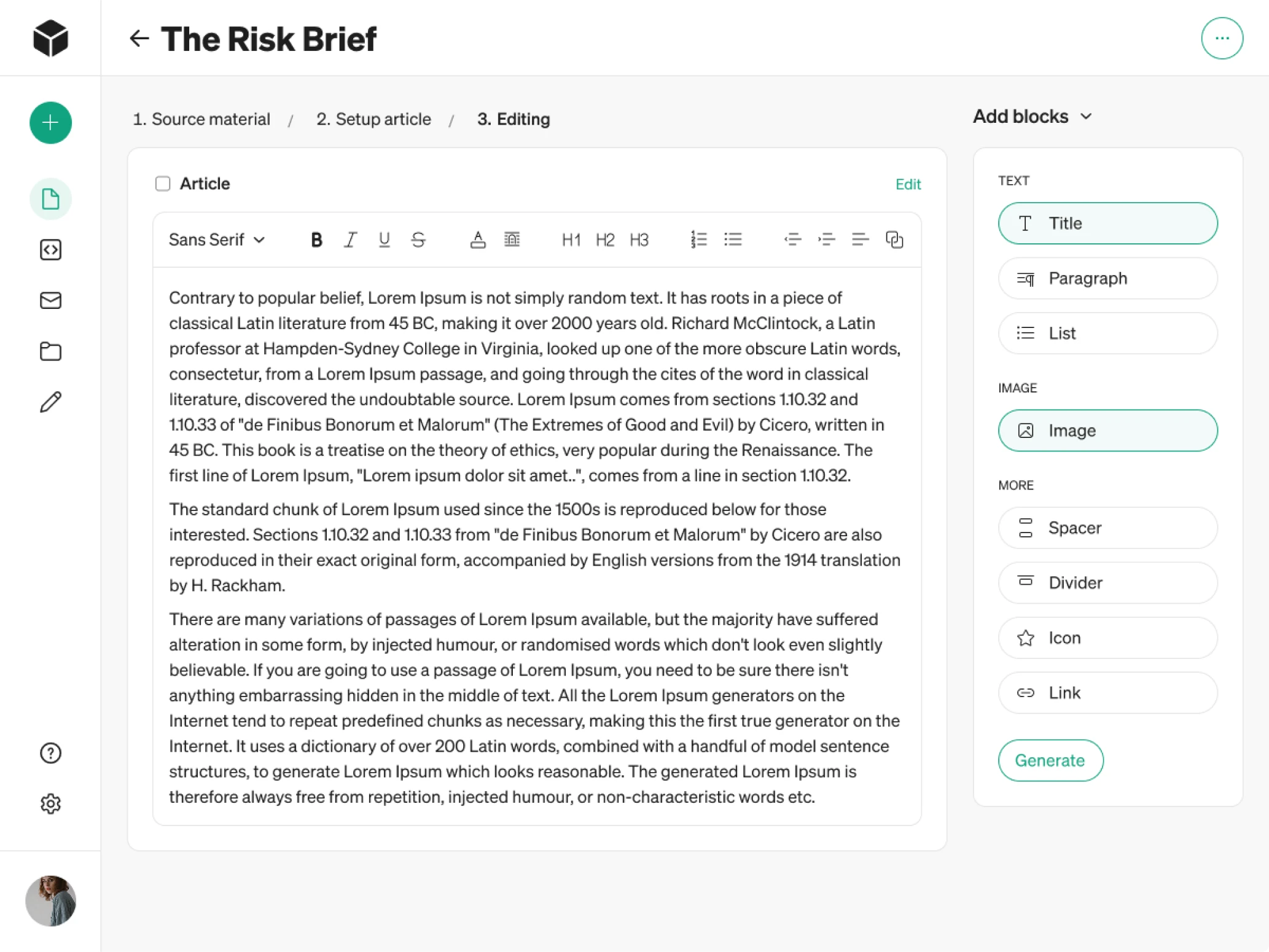 Modia's content editing after