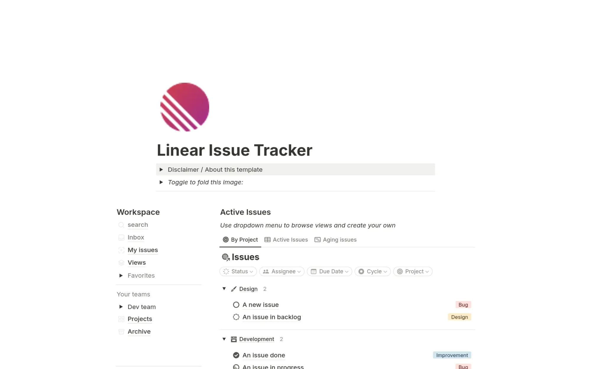 Linear’s issue tracker in Notion