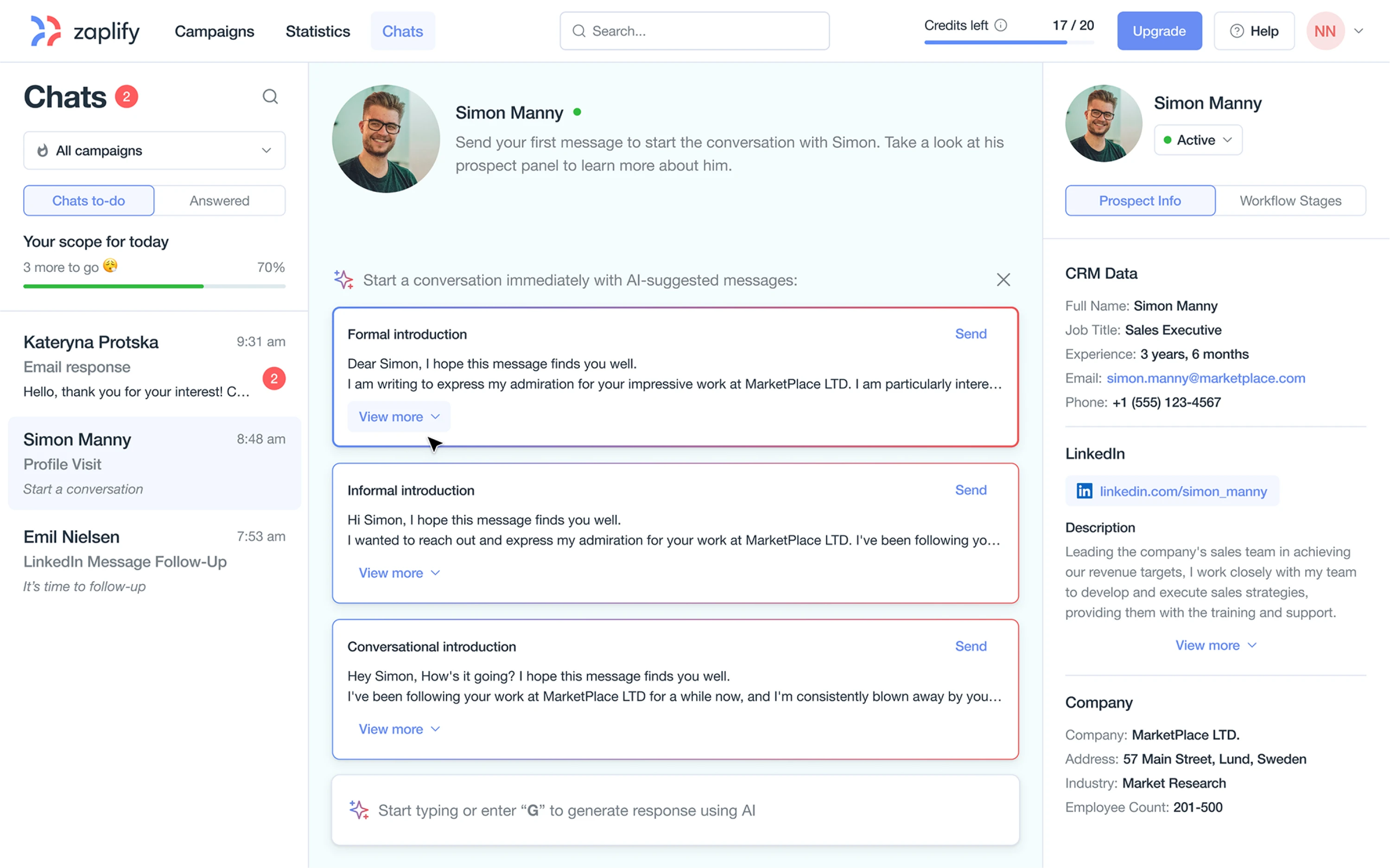 Zaplify’s AI-suggested messages