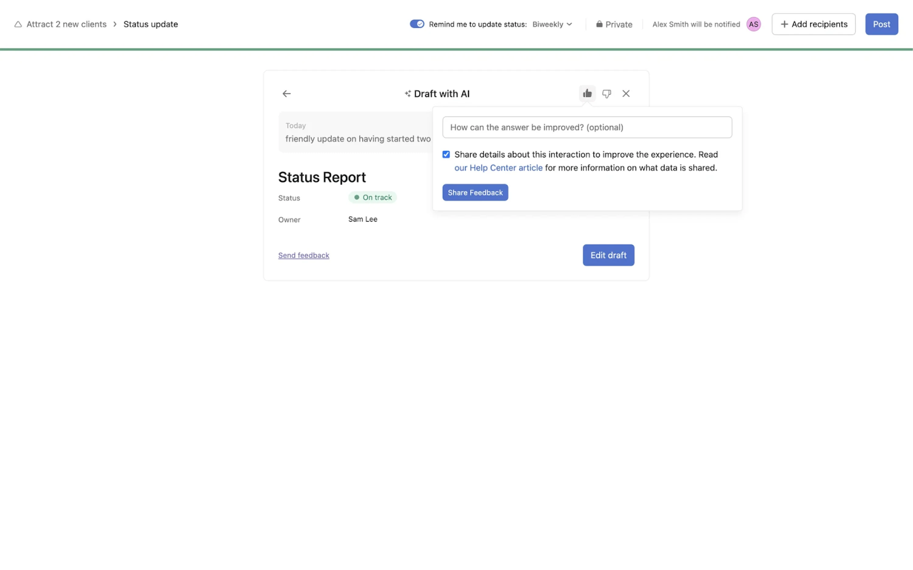 Asana Status Report editing