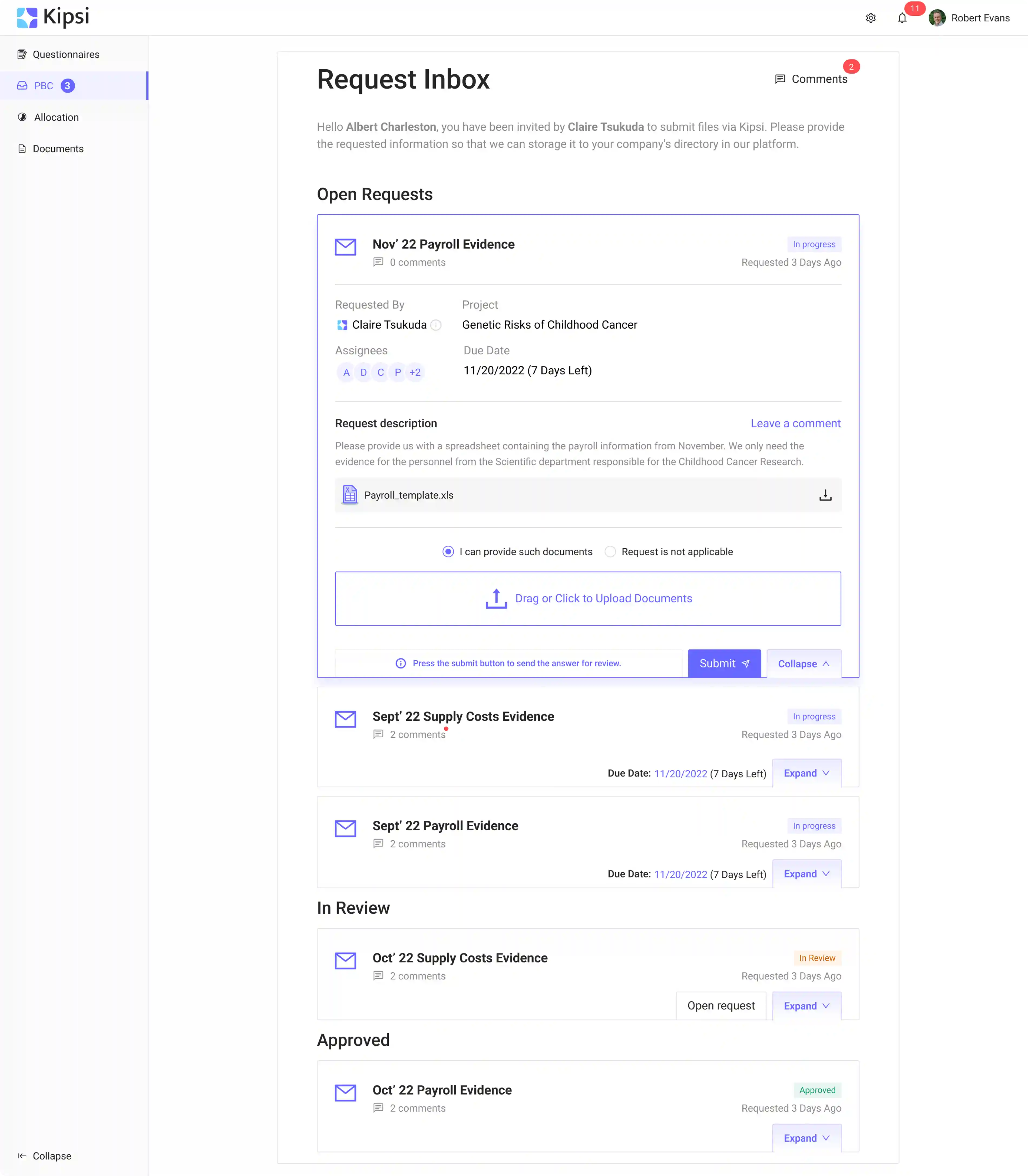 Kipsi's request inbox