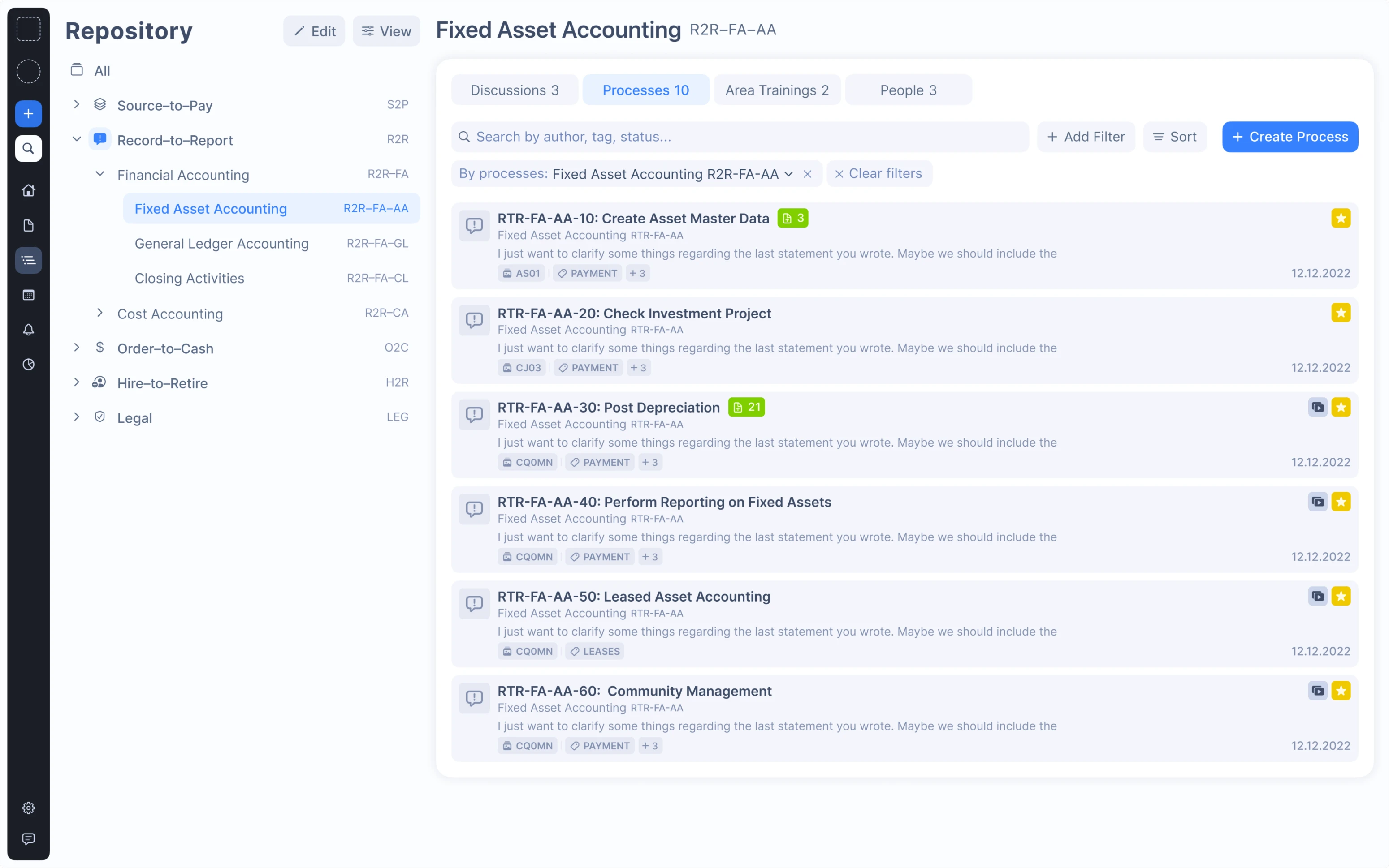 Tags and icons are assigned to users and processes