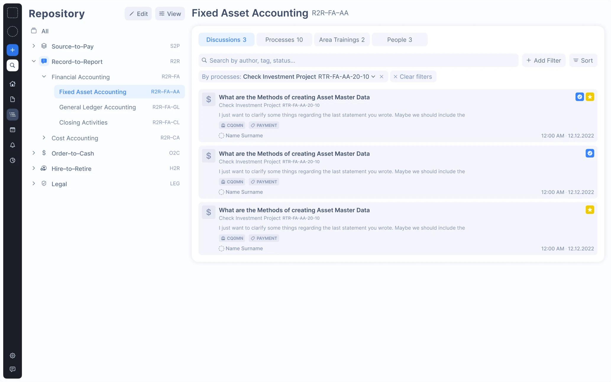The discussion section with text and filtering options