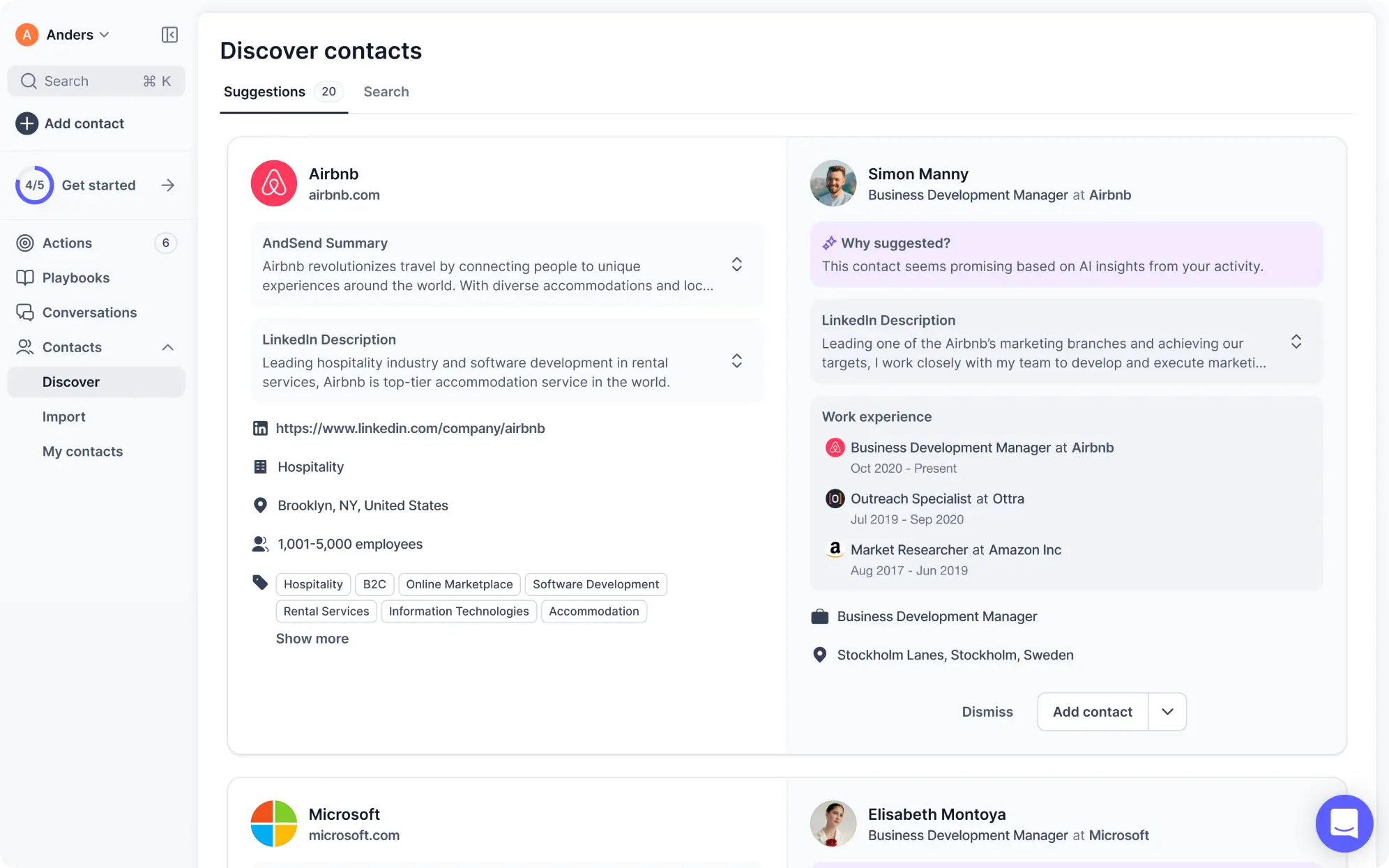 Zaplify's 'Discover contacts' after redesign