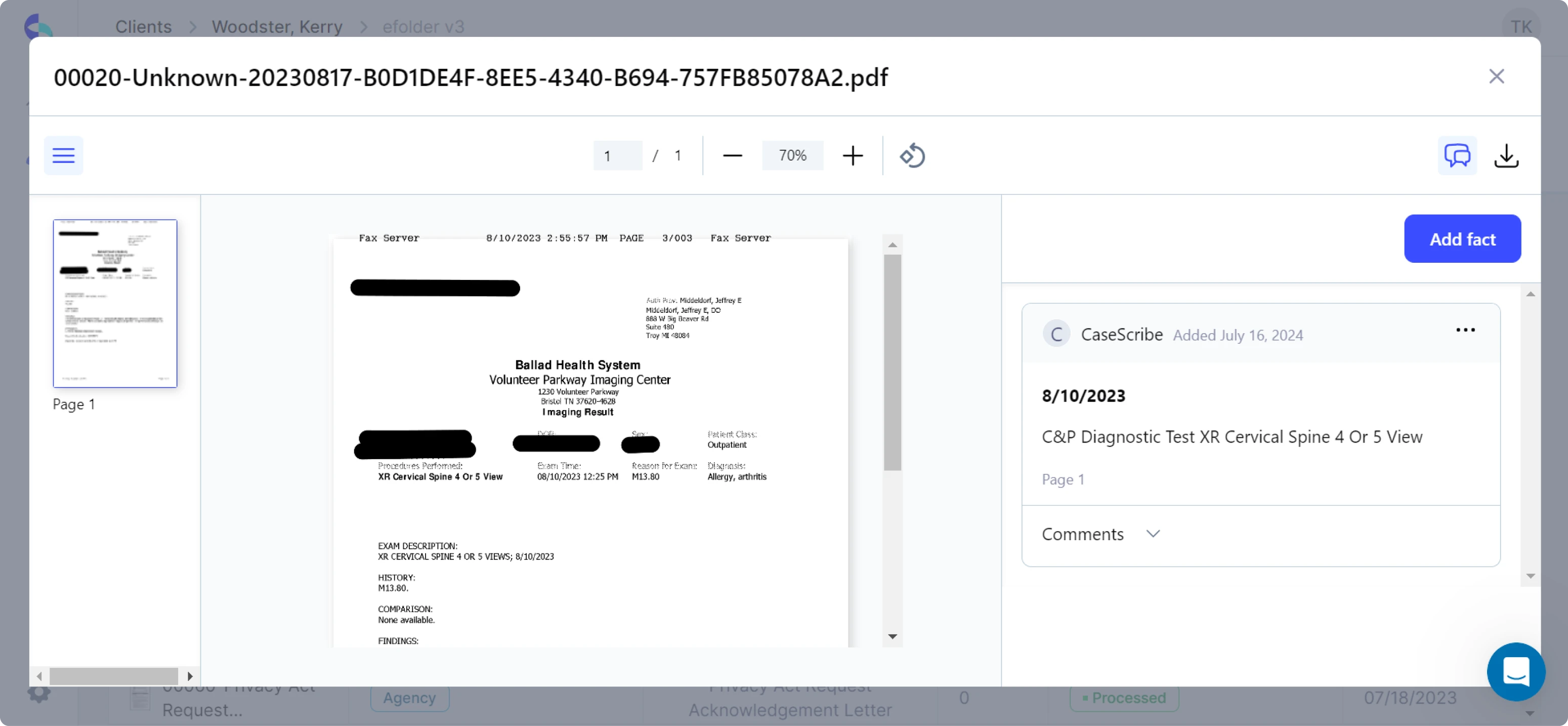 CaseScribe PDF viewer before