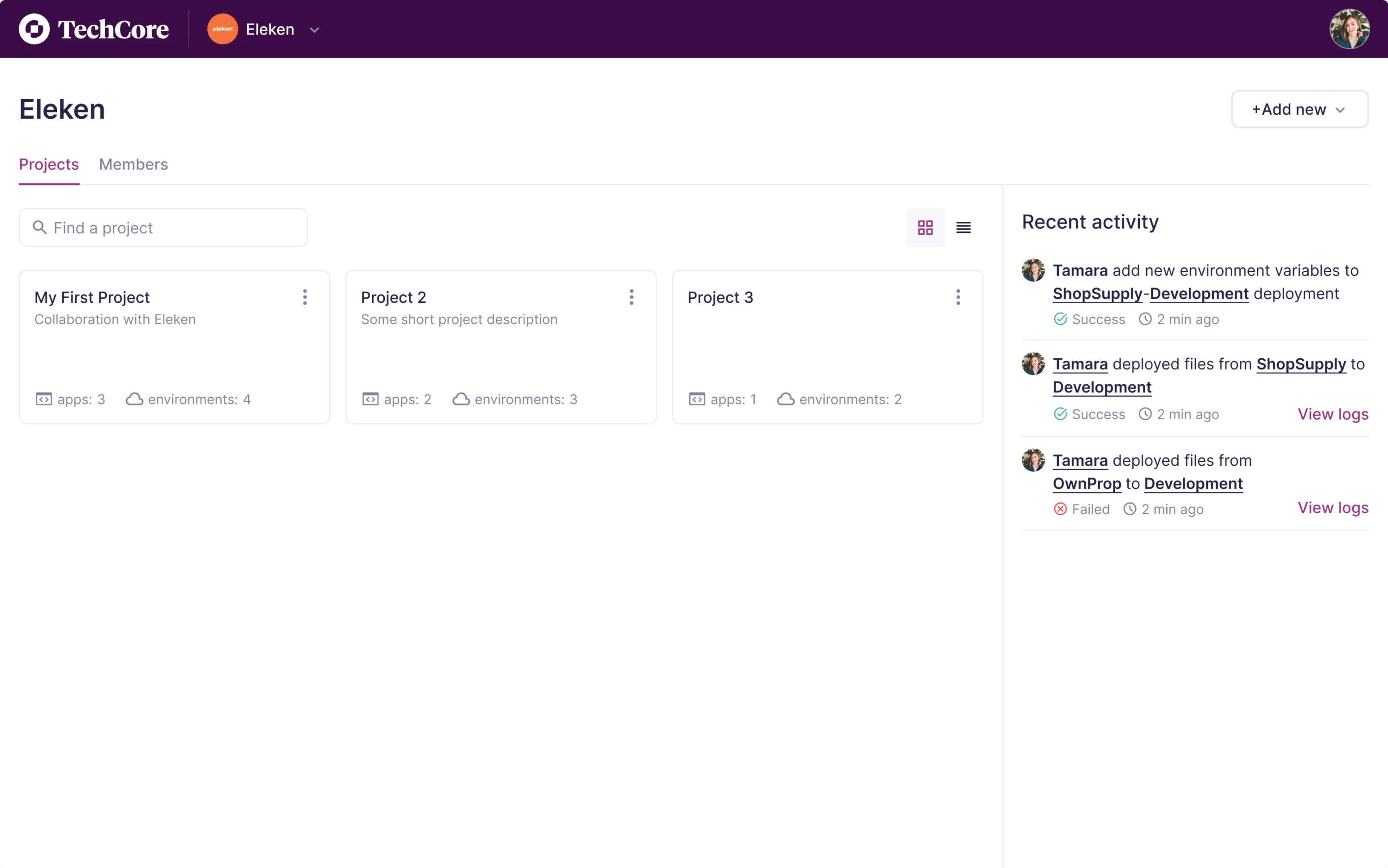design interface of a software management platform