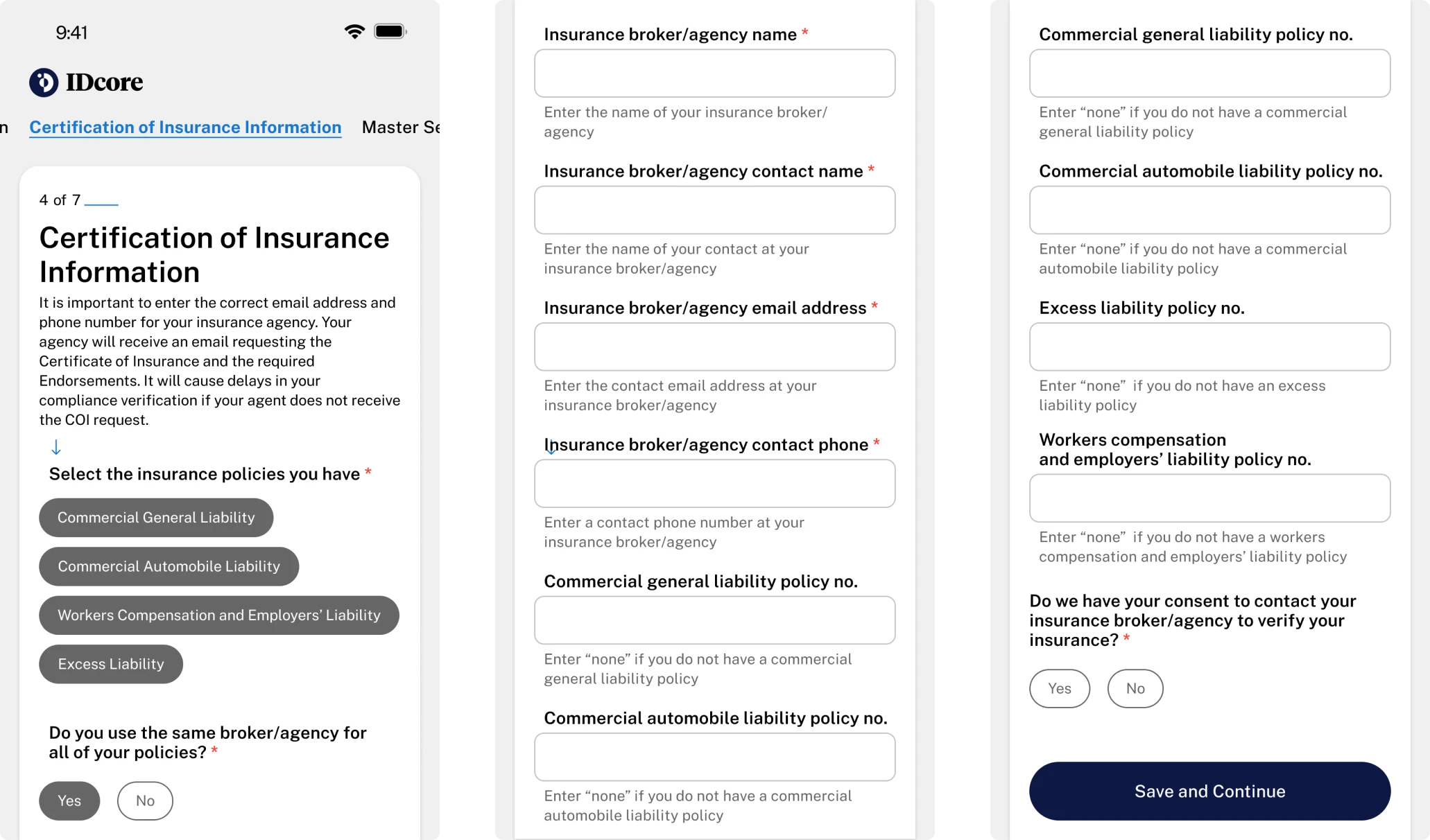 IDCore form filling before the redesign