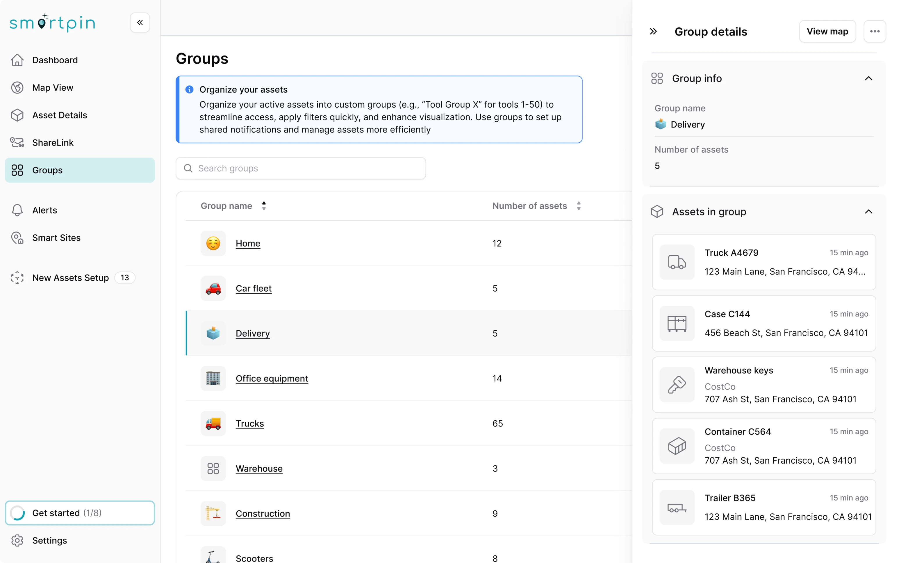 Asset group organization interface designed by Eleken