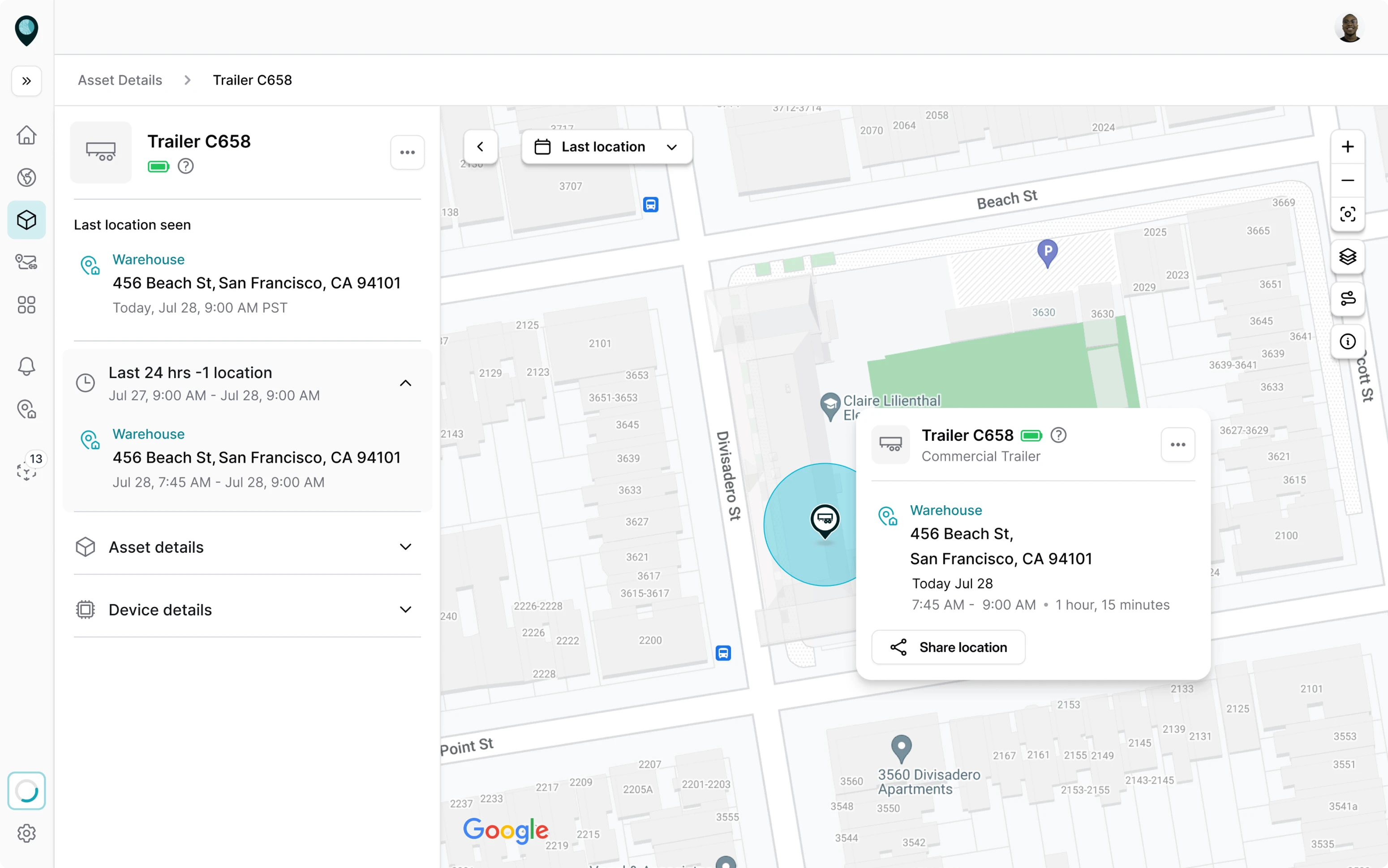 Asset last location details