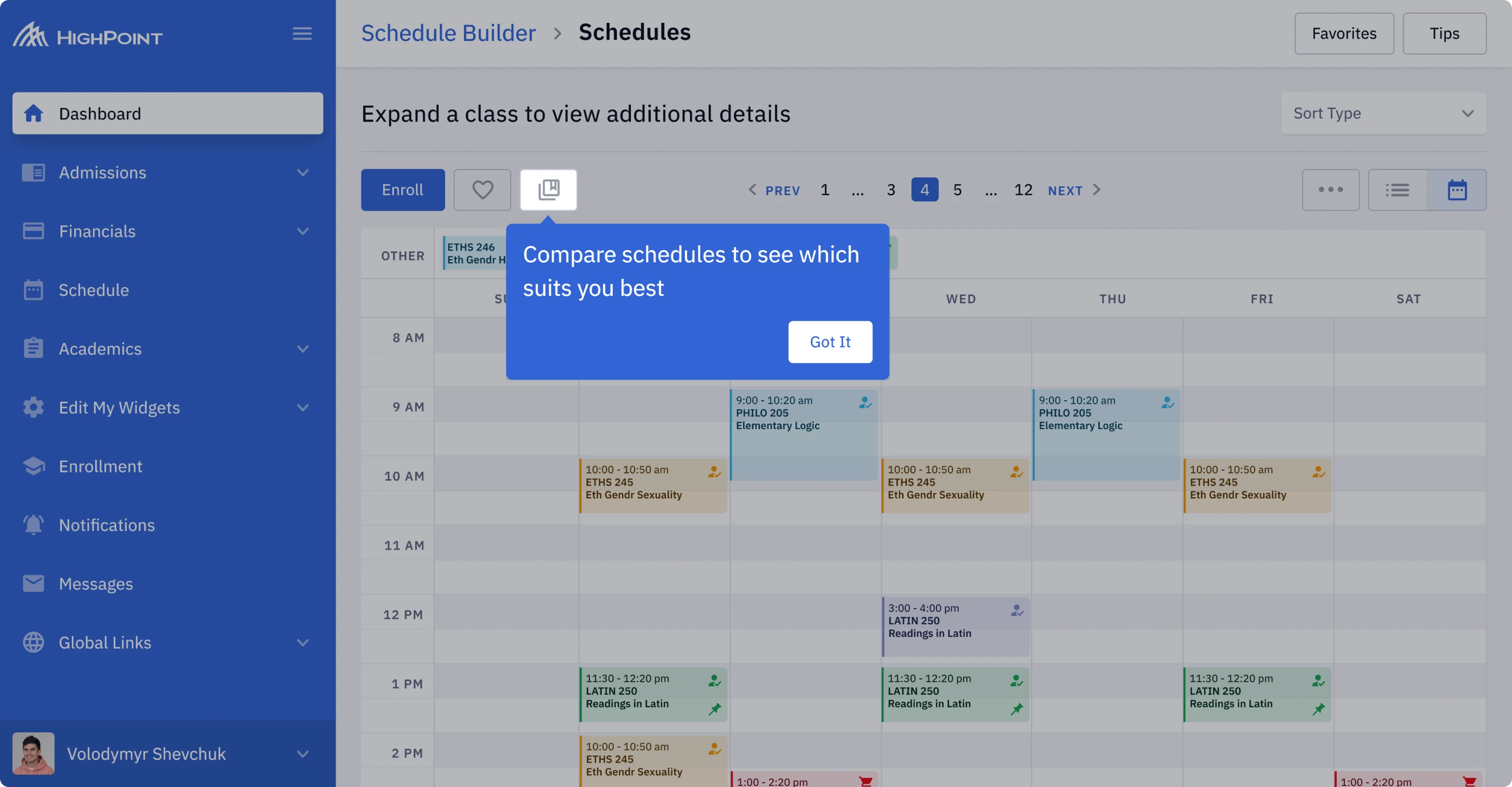 Schedule builder design interface