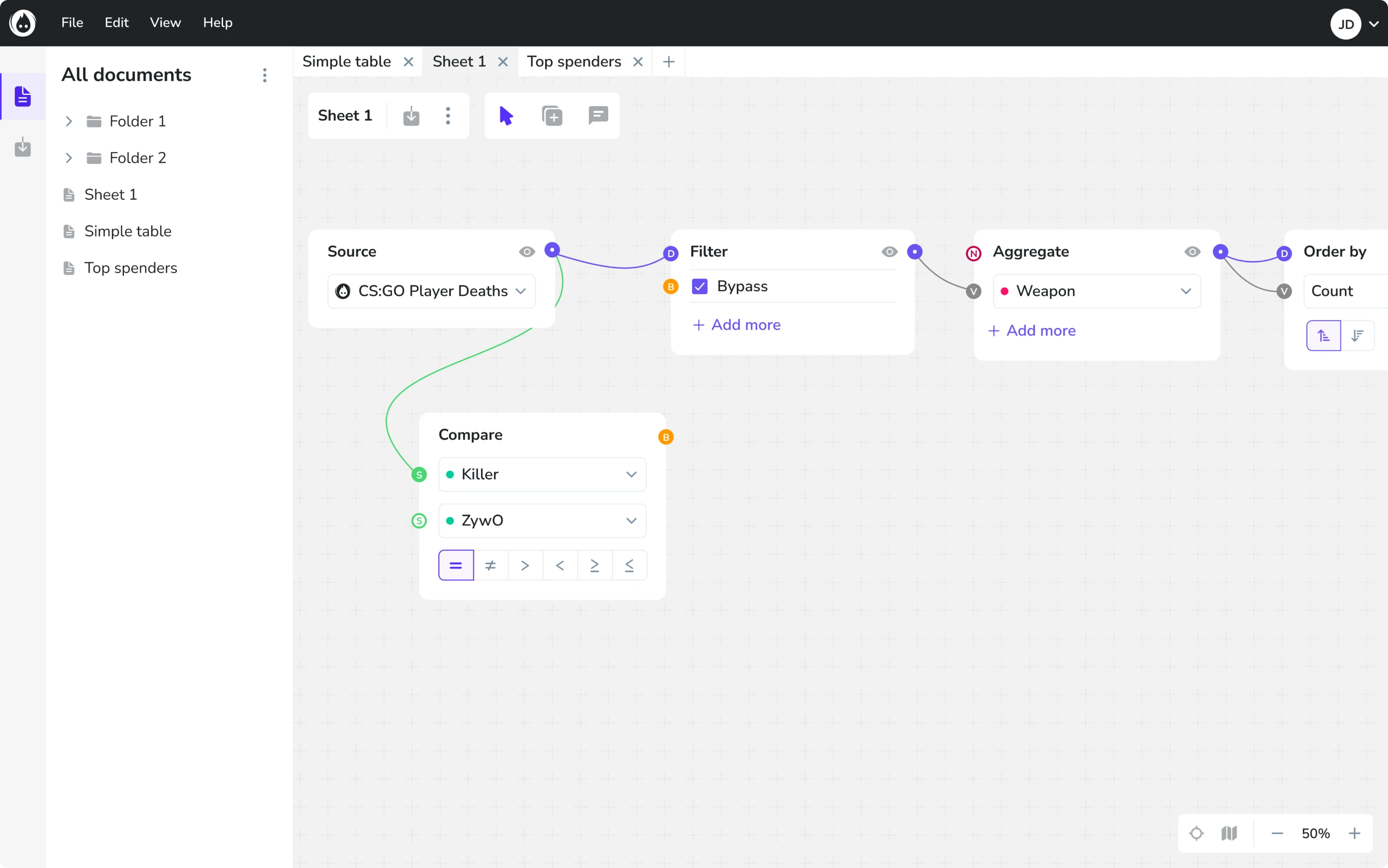 first version of the screen Datawisp