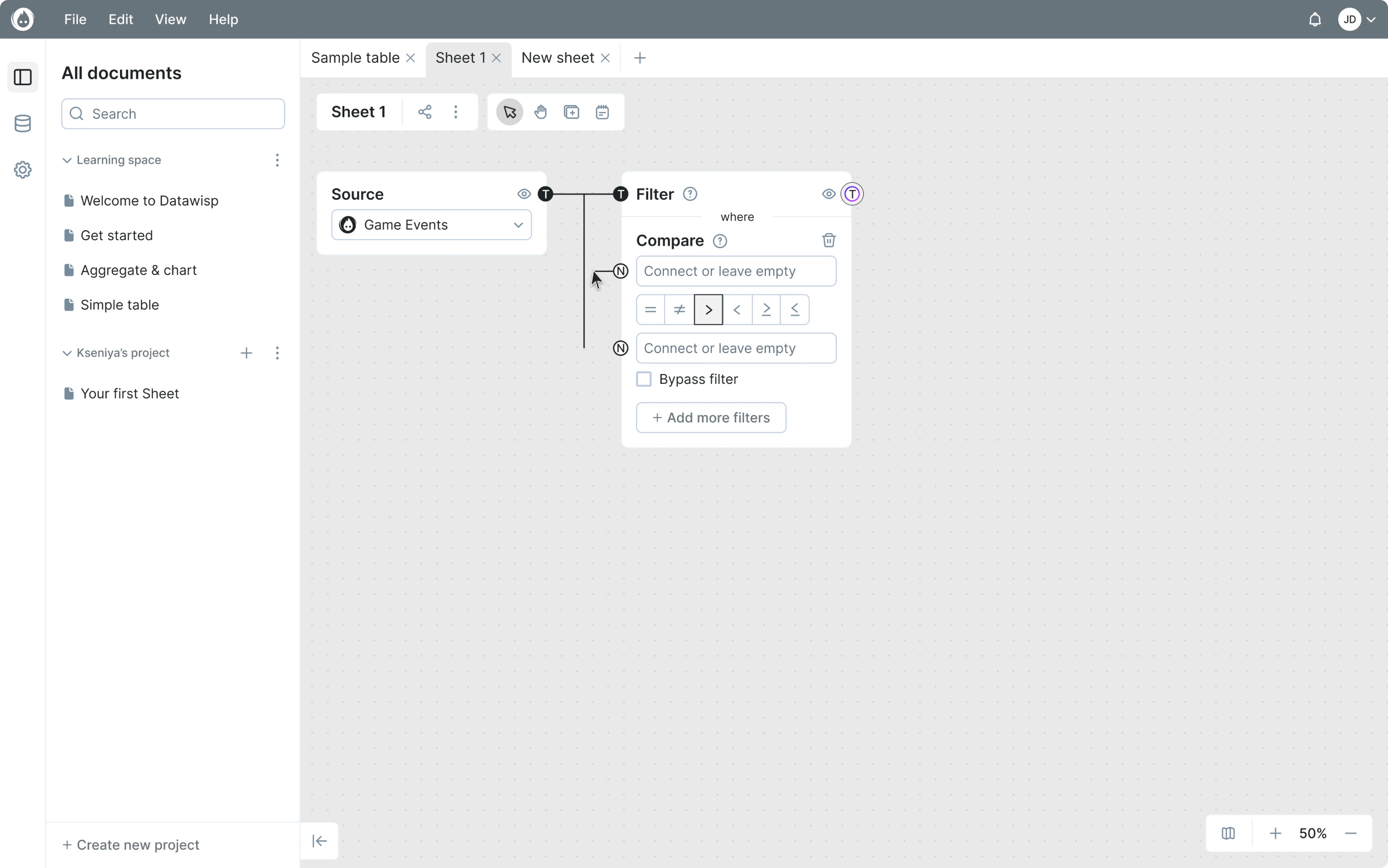 Datawisp’s first high-fidelity wireframe example