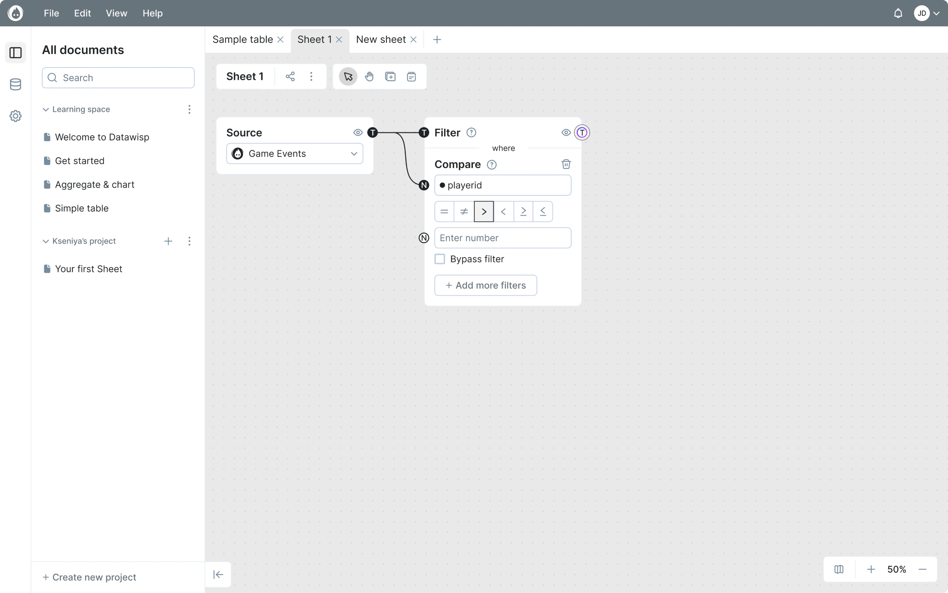 Datawisp’s second high-fidelity wireframe example