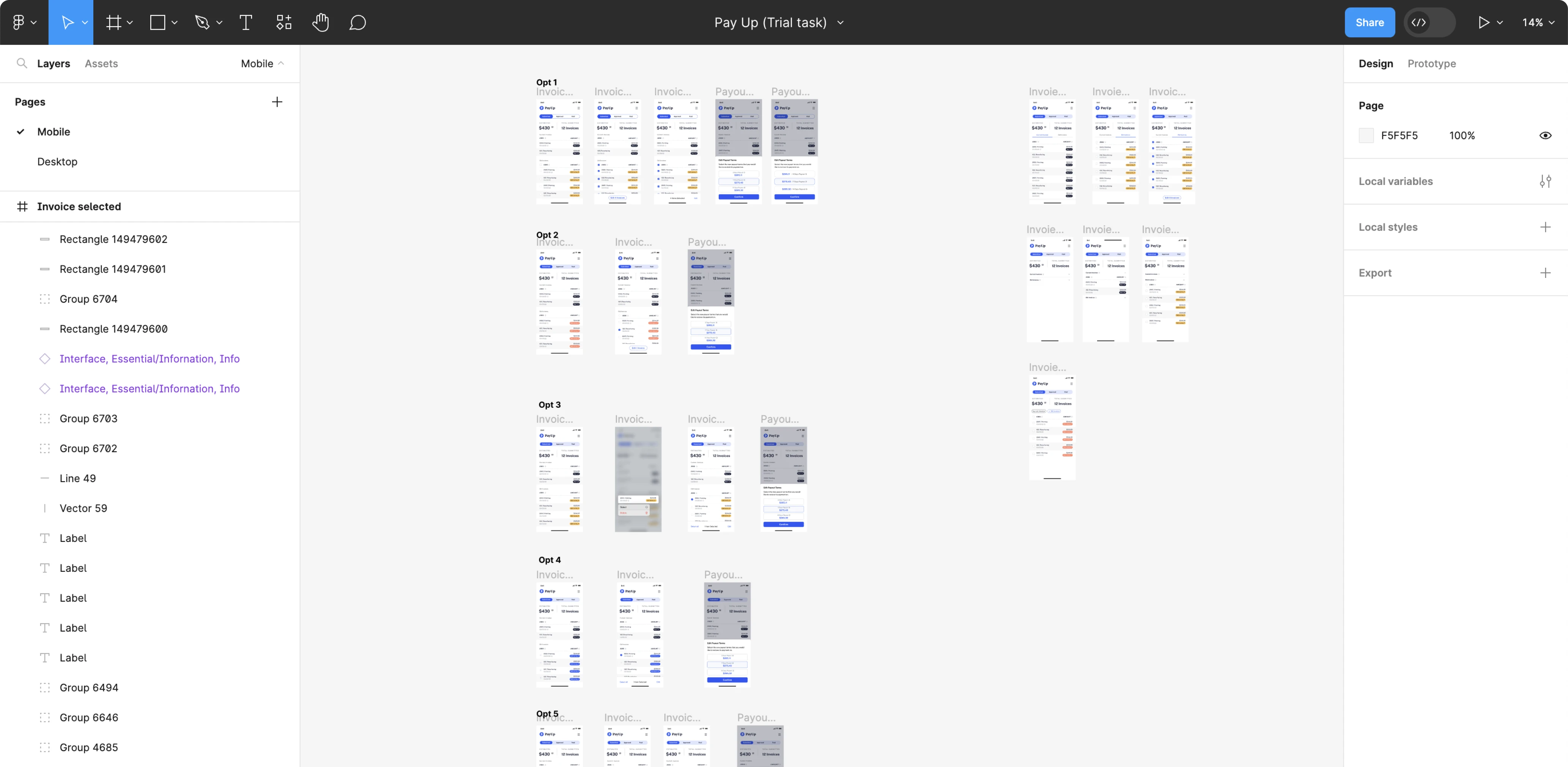 Figma mockups for a financial app