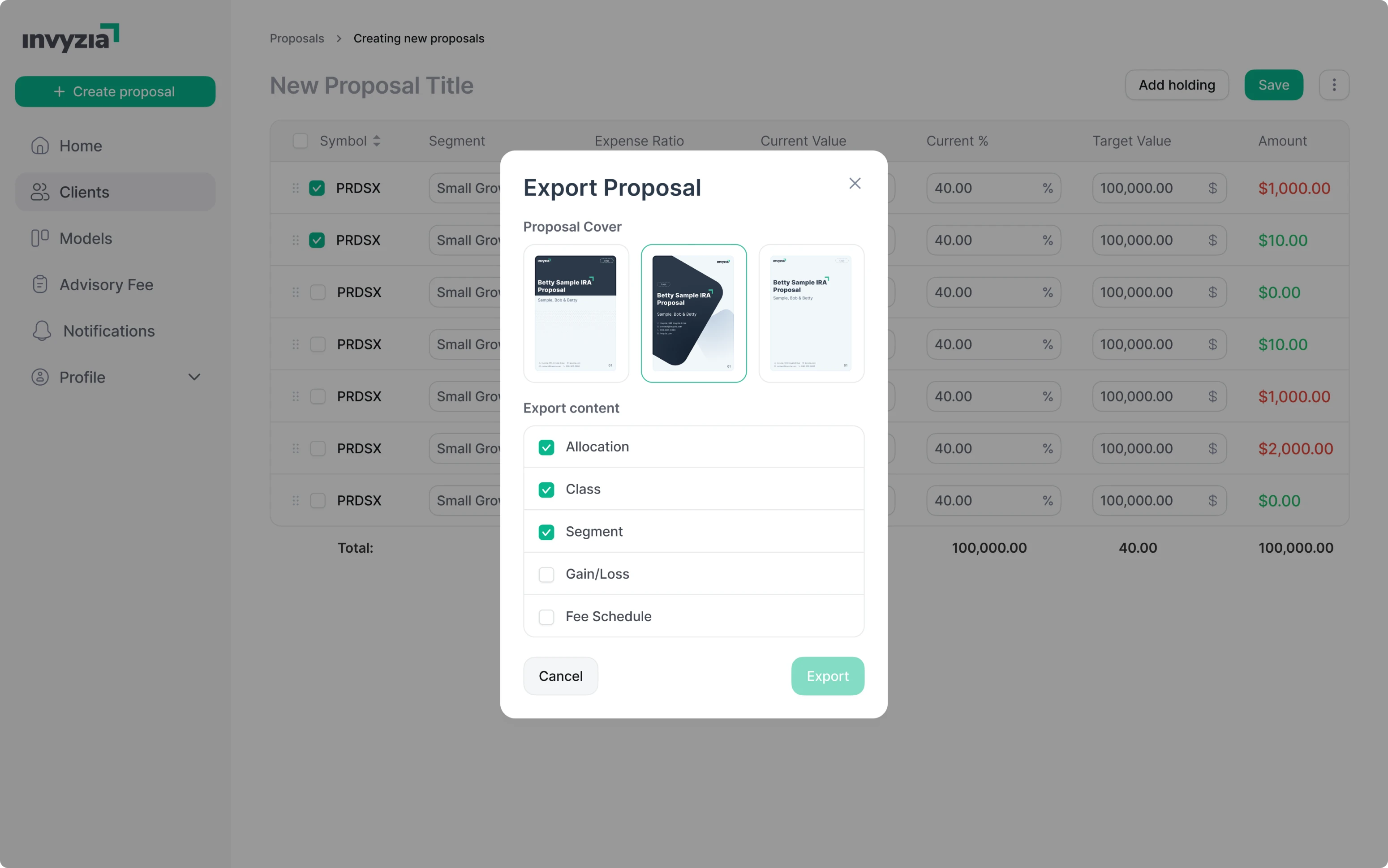 Invyzia Solutions "Export Proposal" redesign