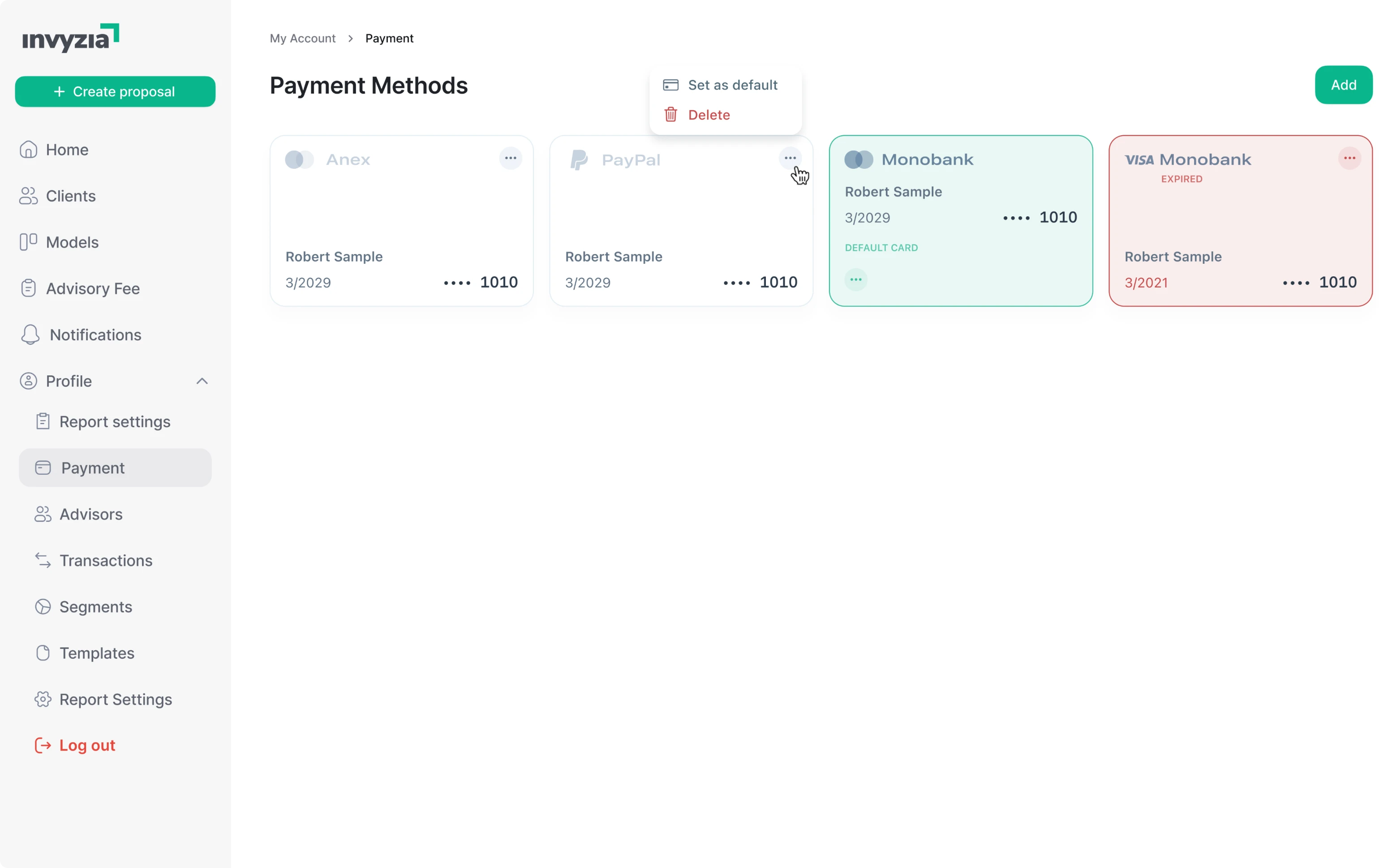 Invyzia Solutions "Payment Methods" redesign