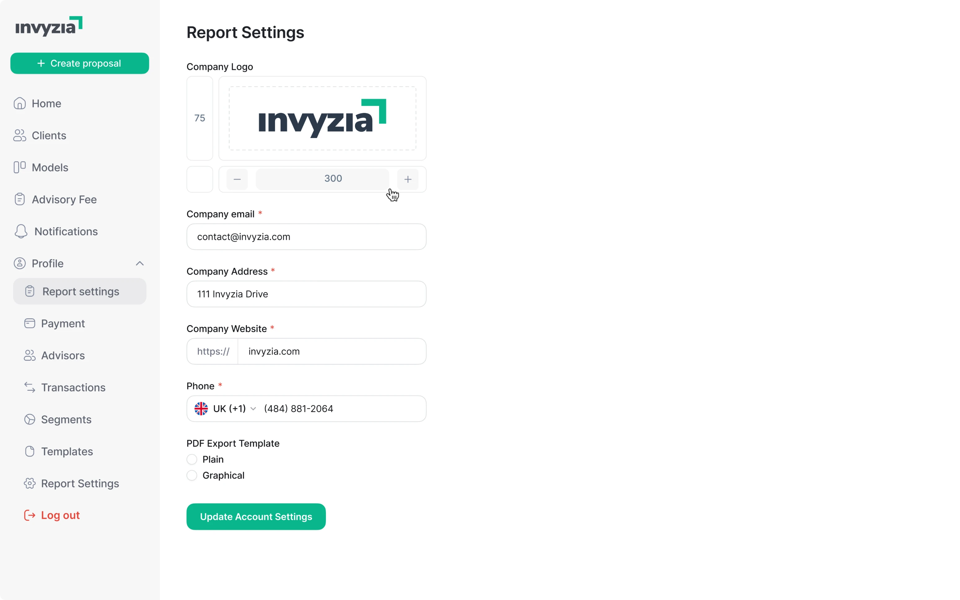 Invyzia Solutions "Report Settings" redesign
