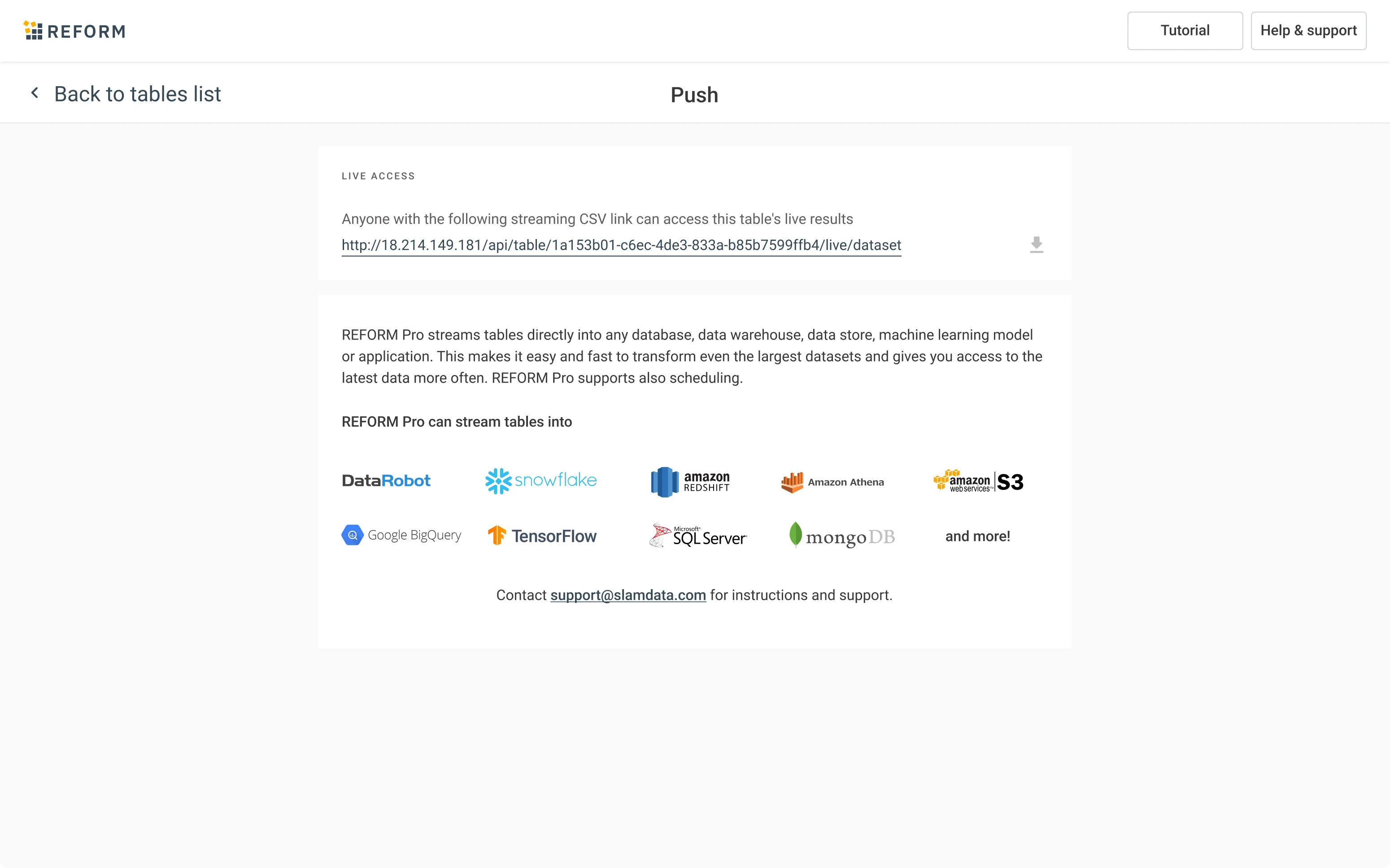 Push data design for Reform