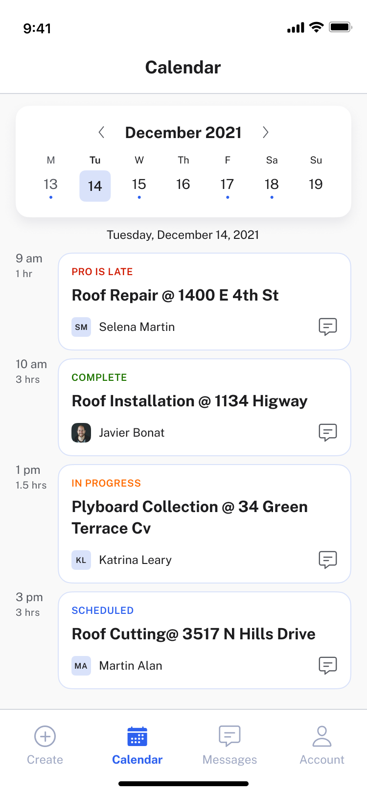Calendar UI mobile design