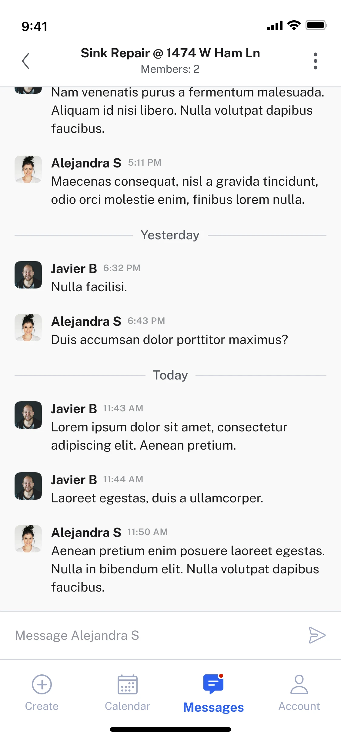 chat UI design for a real estate SaaS mobile app
