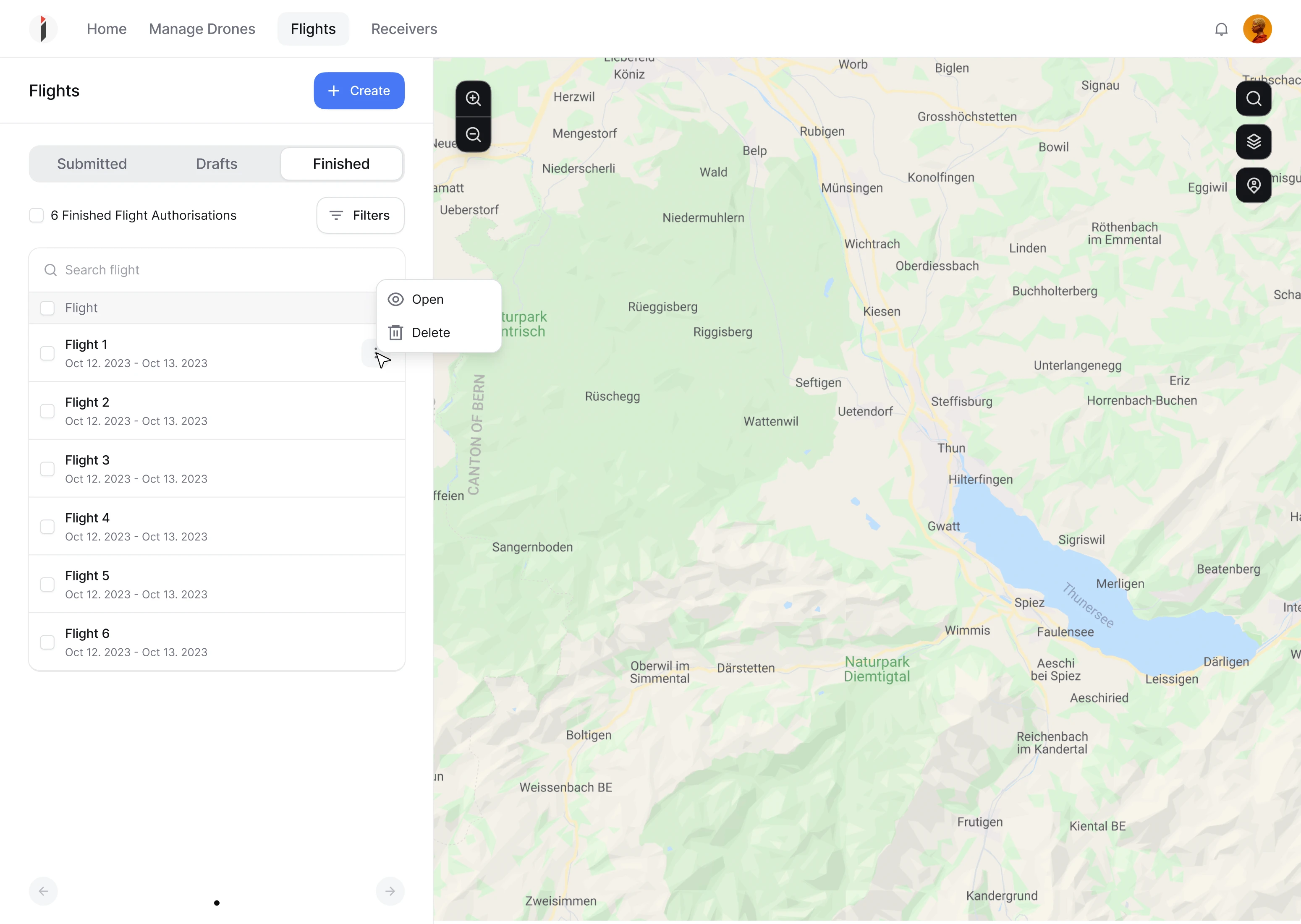 map interface design for a drone management platform