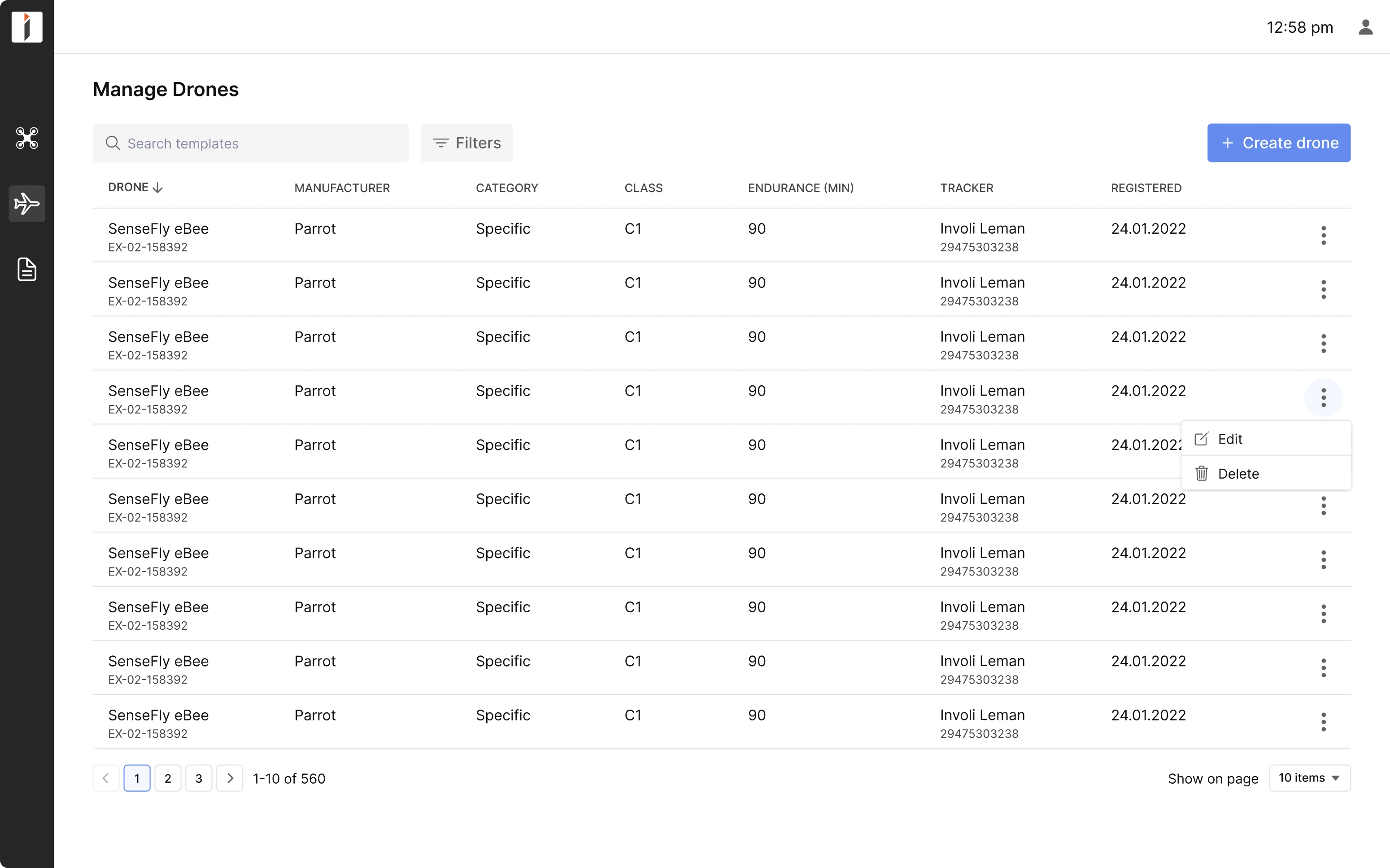 data visualisation for drone management platform UX design 