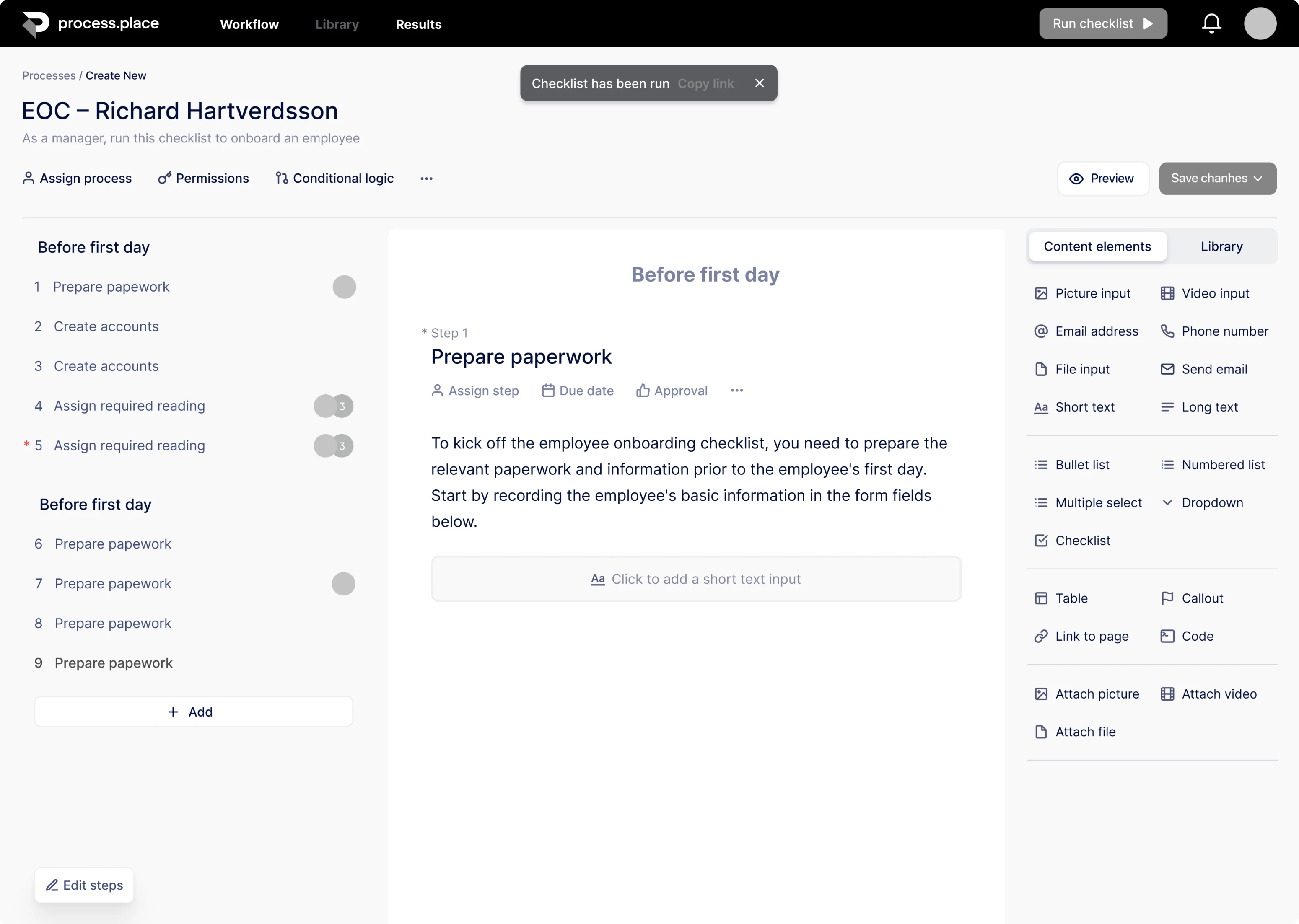 Process Place workflow