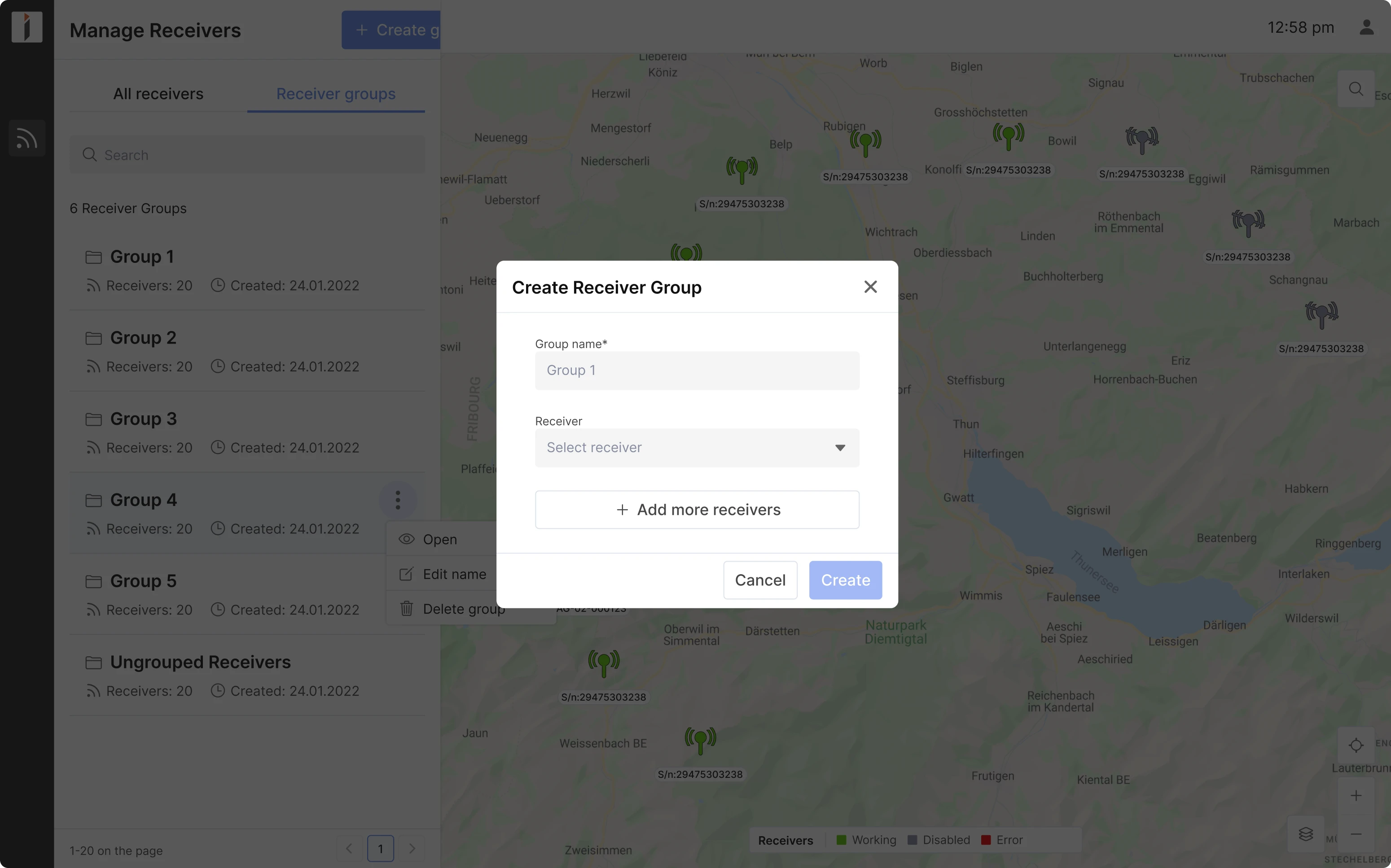 modal window UI design for a geospatial SaaS 