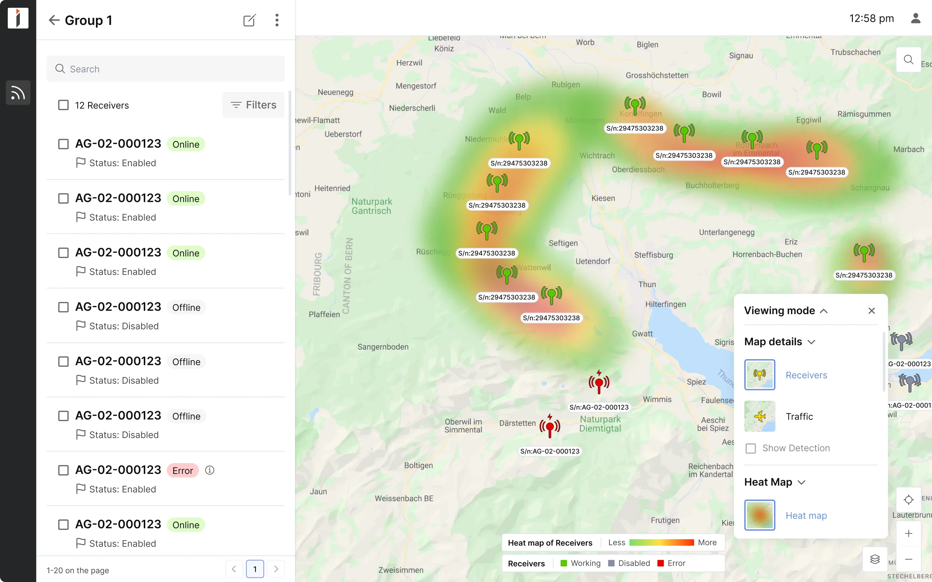 flight tracking data visualisation design example with a heat map 