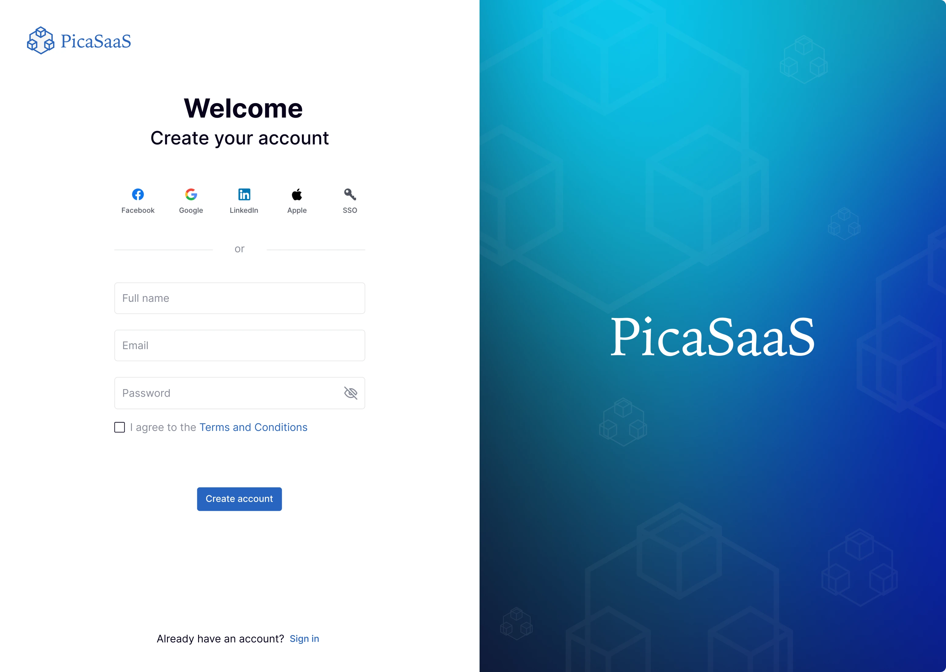 log in screen design for a no-code app builder