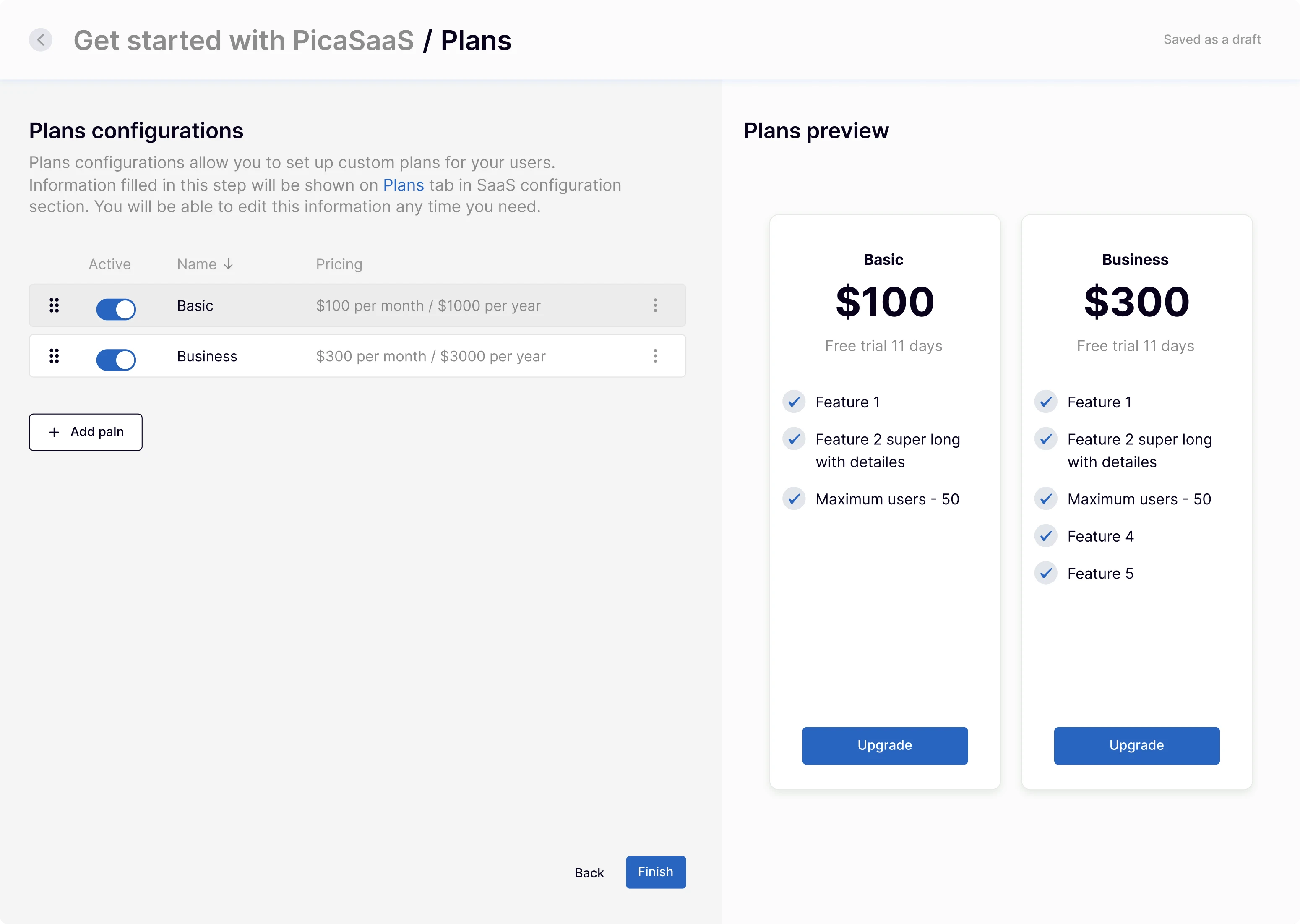pricing page design example for an app builder app